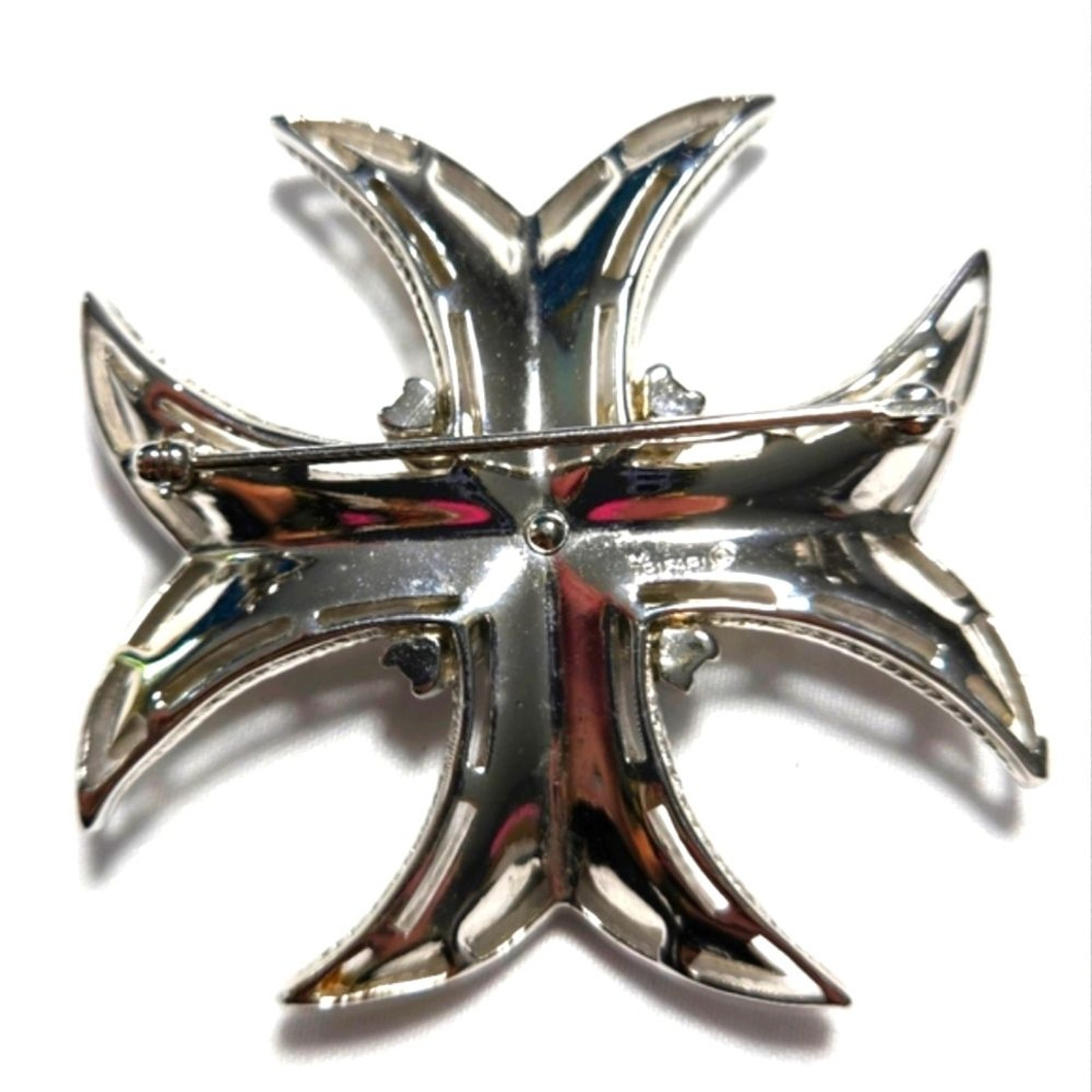 Crown Trifari Vintage Elegant Silver Brooch with Maltese Cross Design
