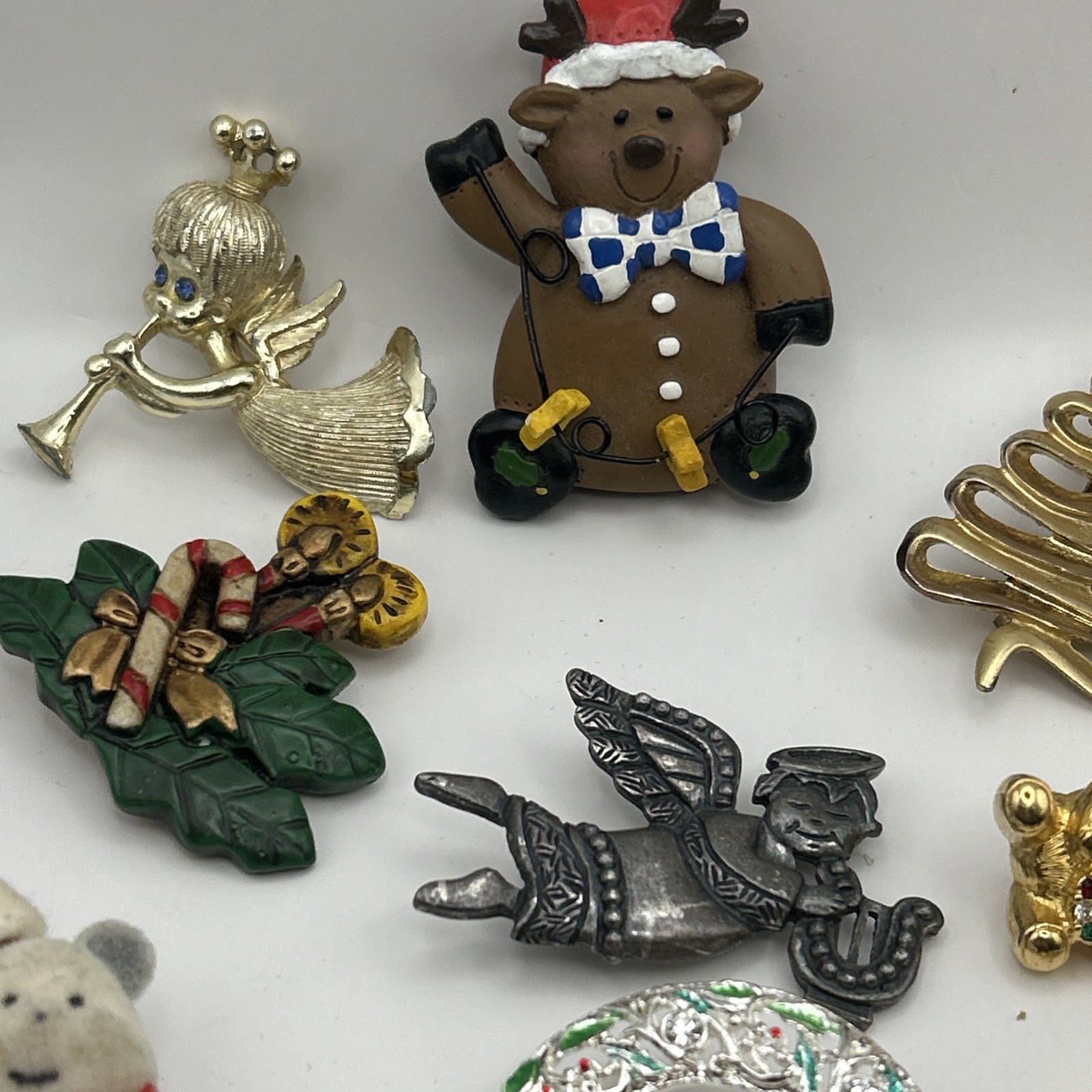 Vintage -now 24 Christmas Brooch /pin Lot Some Signed Bells, Trees, Angels, +