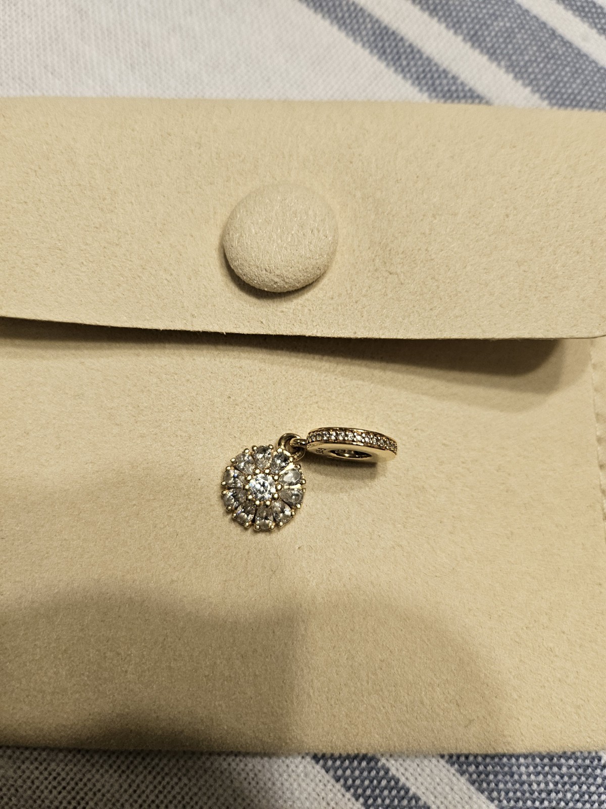 Pandora 14k Solid Y. Gold CZ Embellished Floral Drop Dangle Charm Retired 🌼