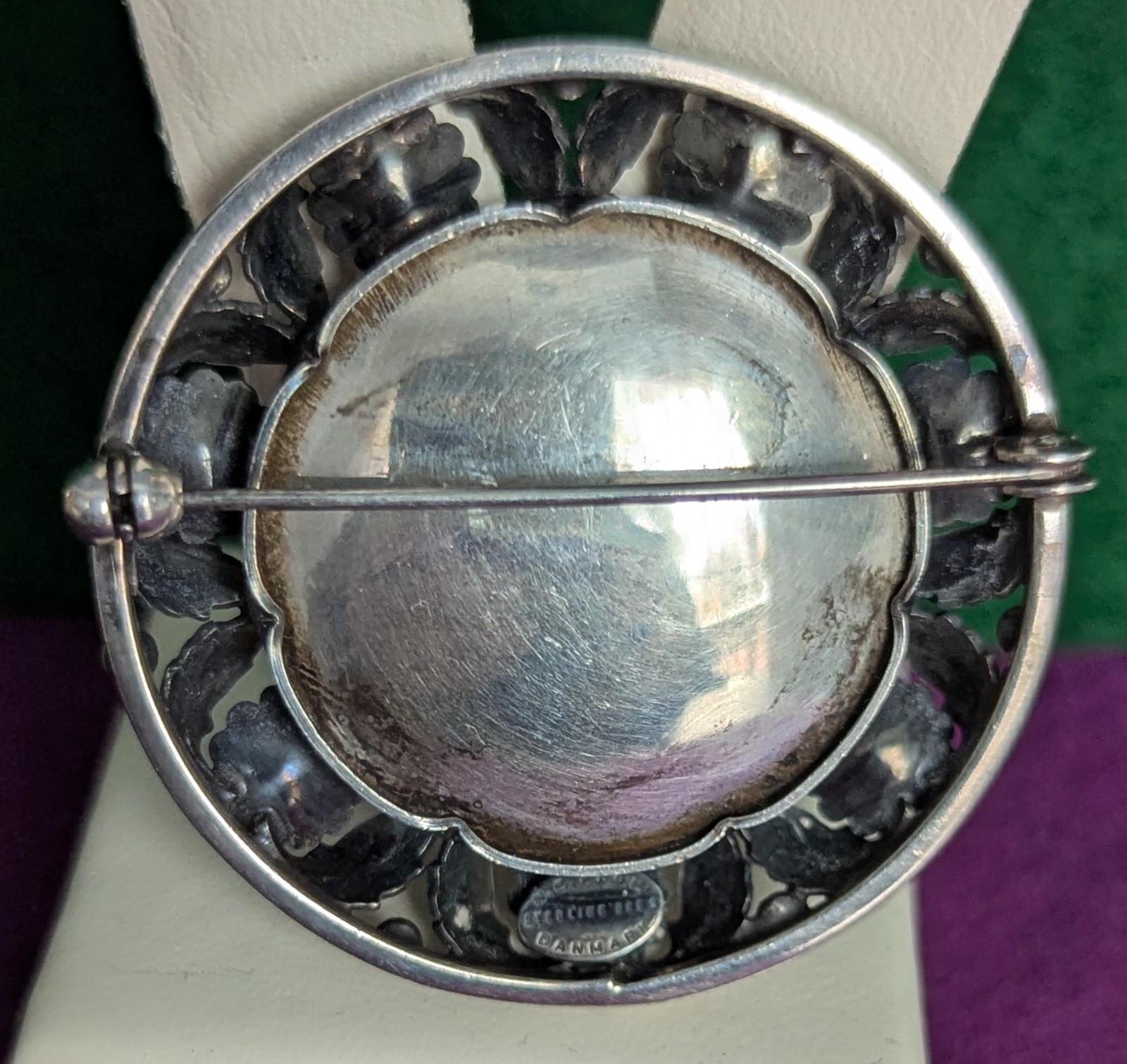 Vintage Sterling Silver Denmark NE FROM Amber Round Floral Pin Brooch Neils Erik