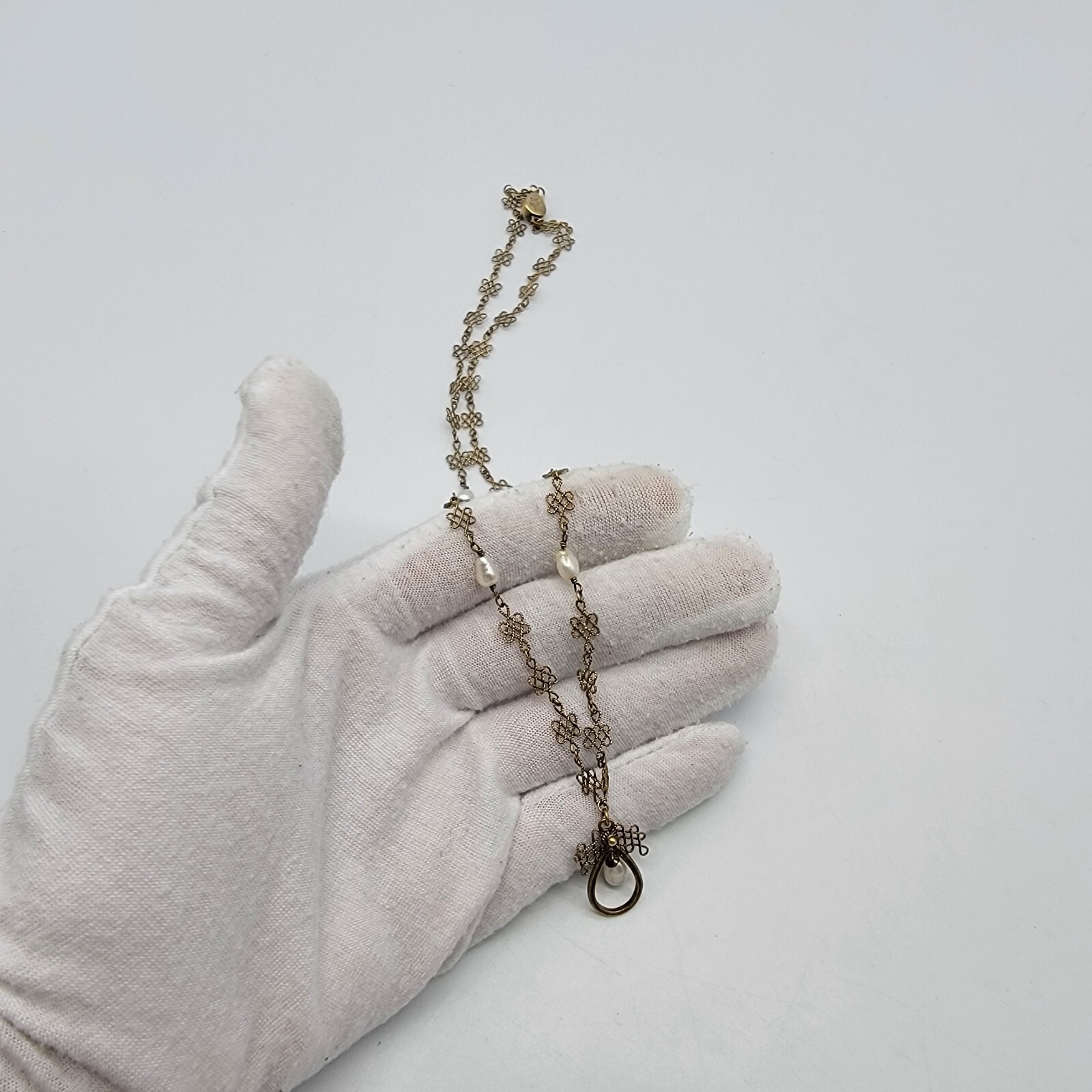 Vintage Baroque Pearls Filigree Necklace Gold Over Sterling Silver 18″