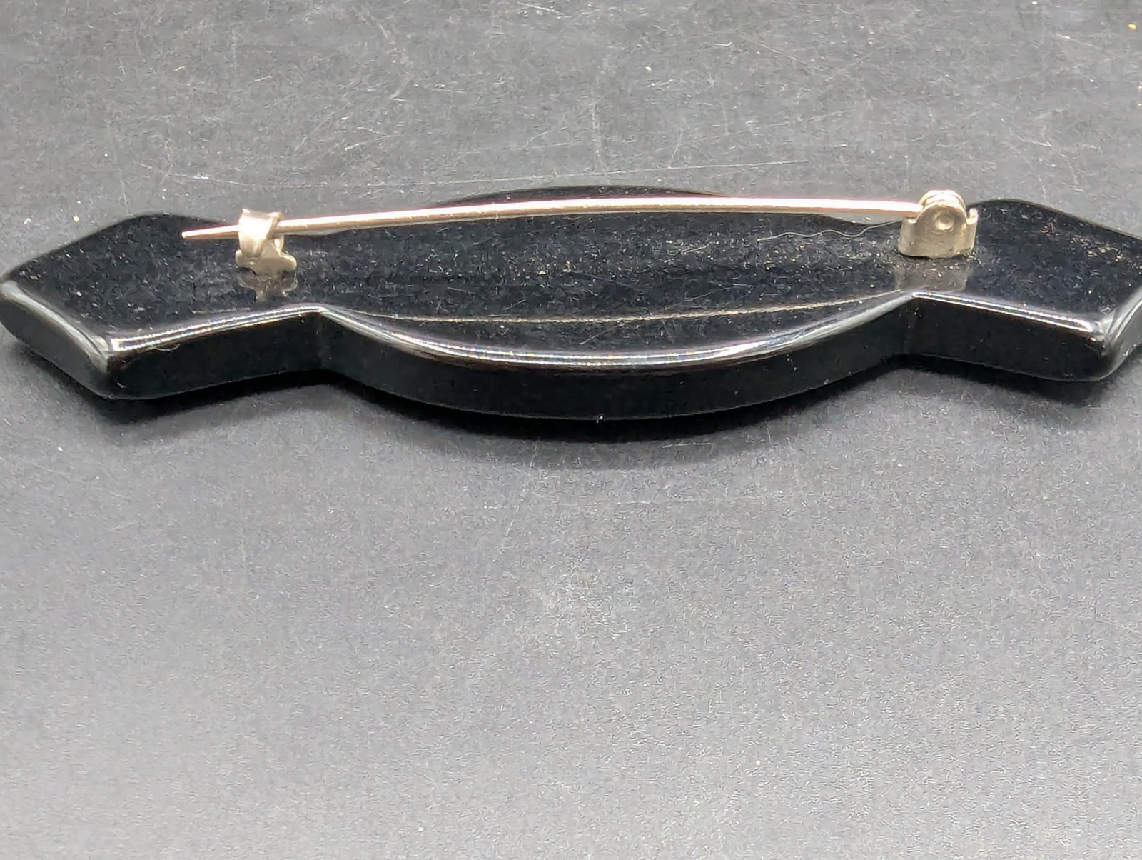 Vintage Art Deco Black Bakelite Celluloid Rhinestone Brooch Pin Candy Lozenge