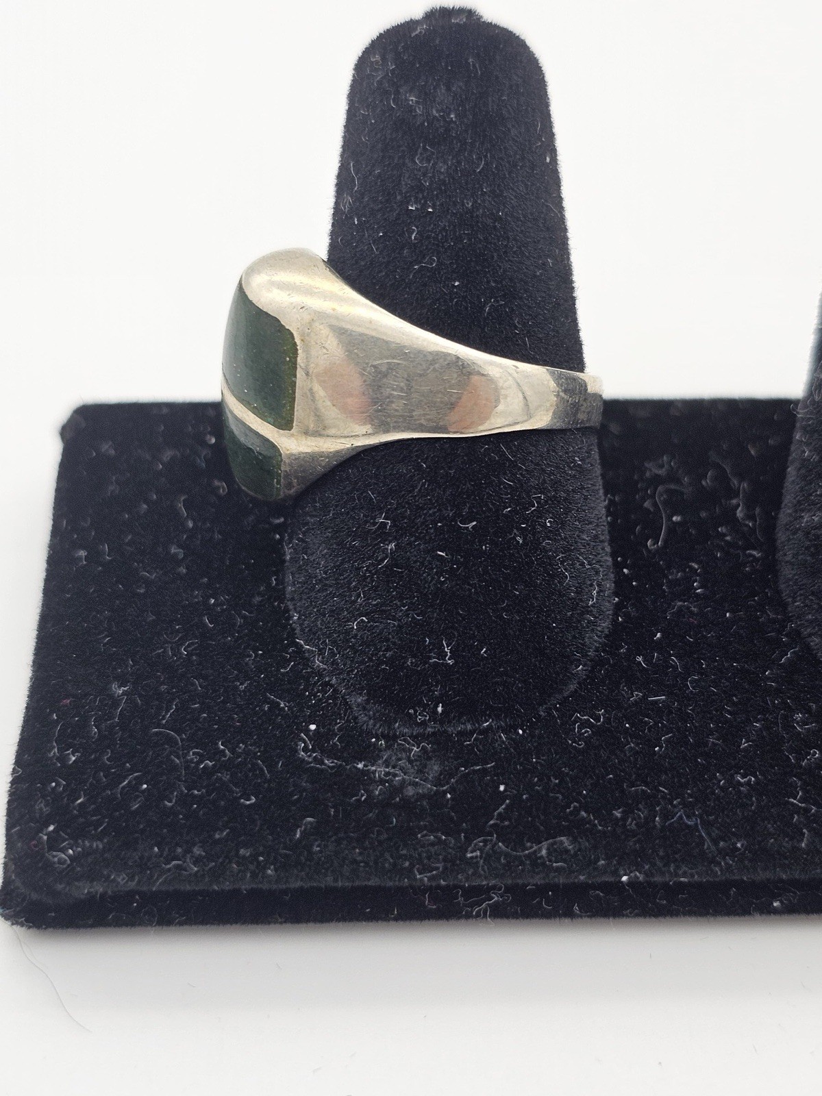 Vtg Sterling Silver Mexico 925 Green Jade Inlay Ring Size 7.75 Signed
