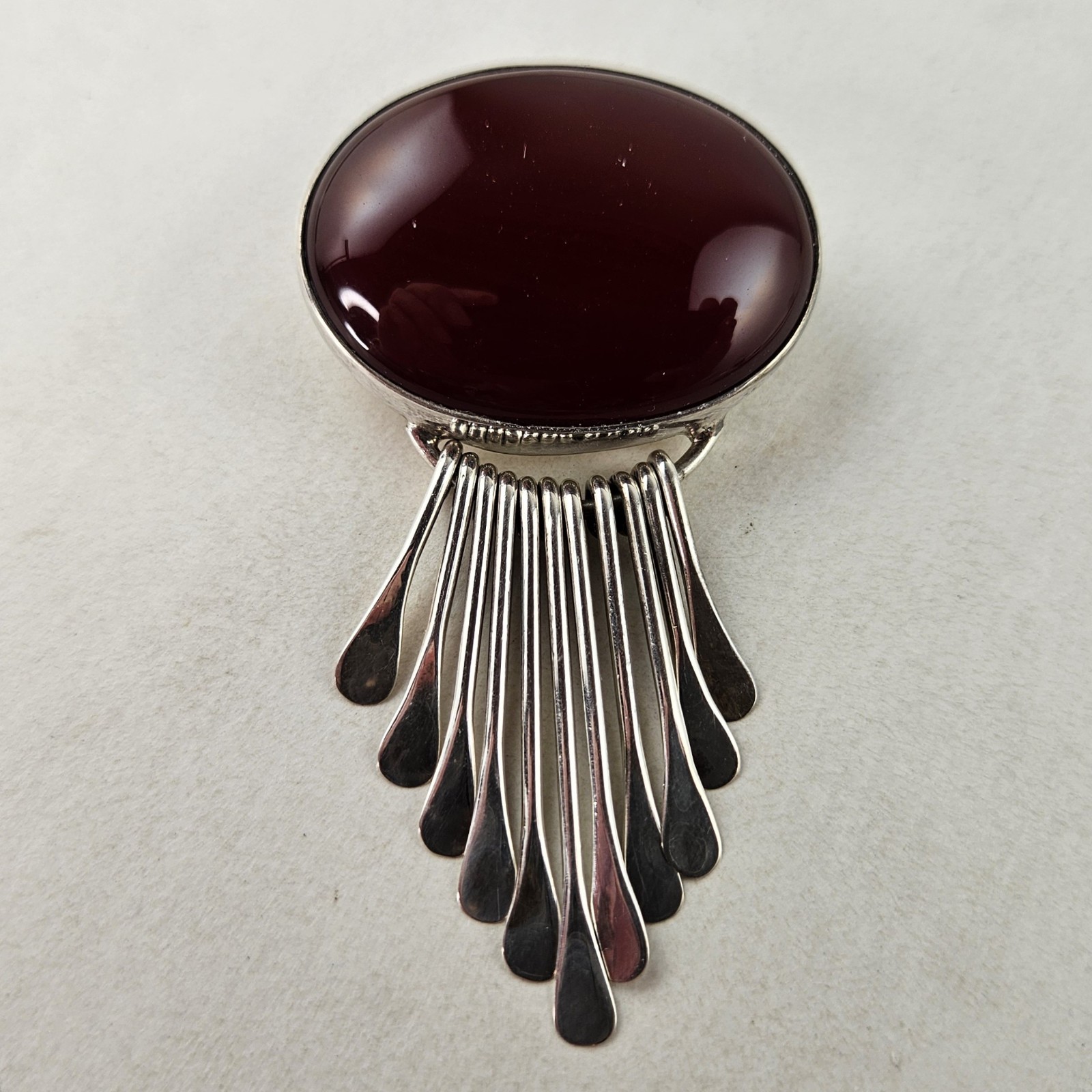 Sterling Silver Mexico AIS Brooch Pendant with Carnelian Stone 30.0g [8988]