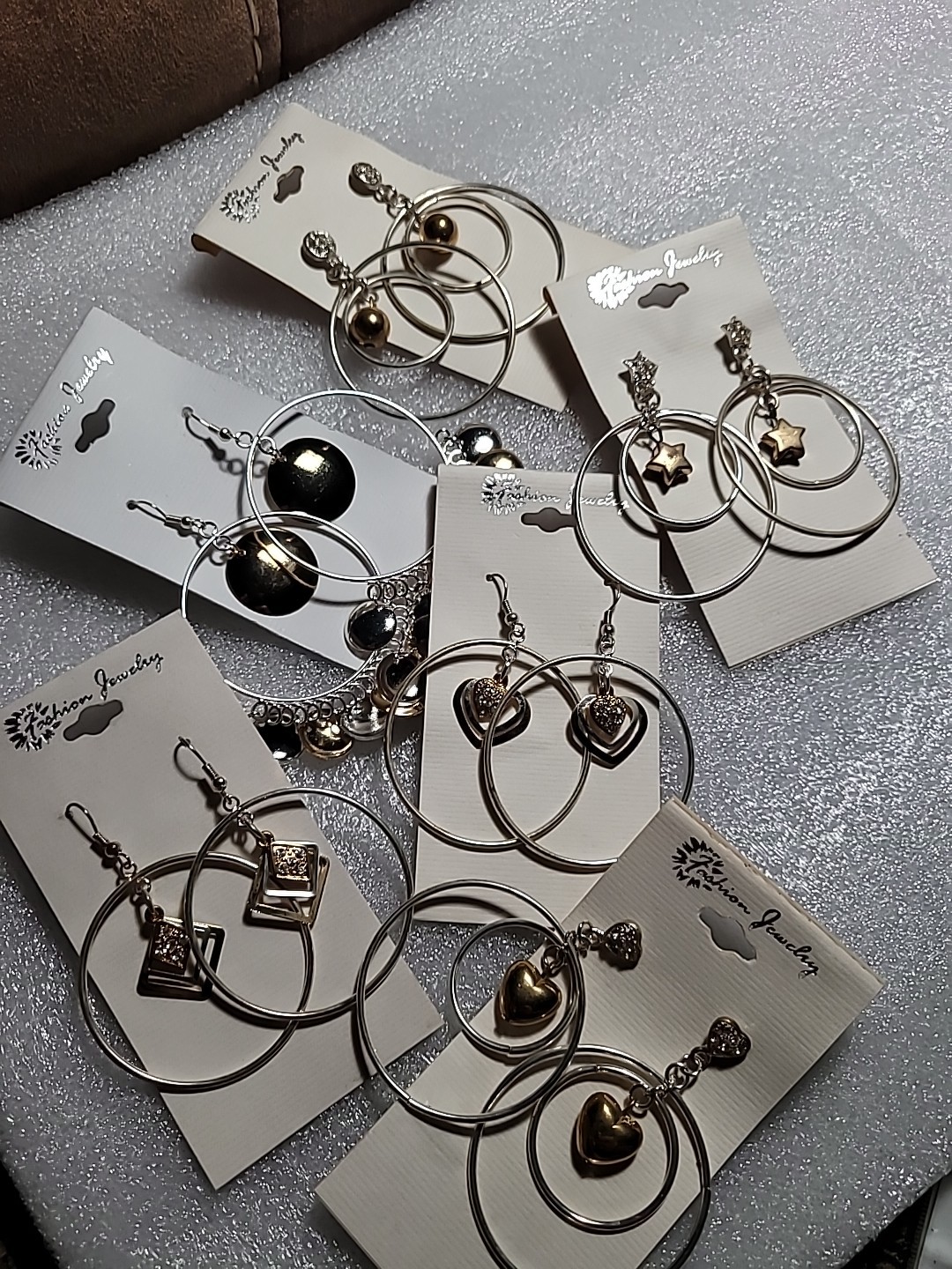 6 Pairs NEW VINTAGE DANGLE HOOPS EARRINGS PIERCED DROP BIG CLASSIC • OLD STOCK