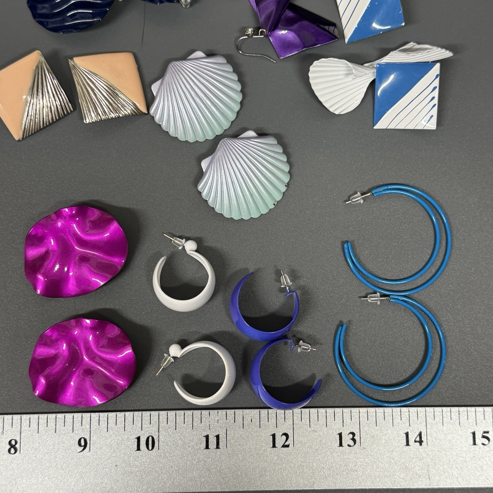 Vintage Metal Enameled Post Earrings Lot Of 10 White Purple Pink Blue Hoops