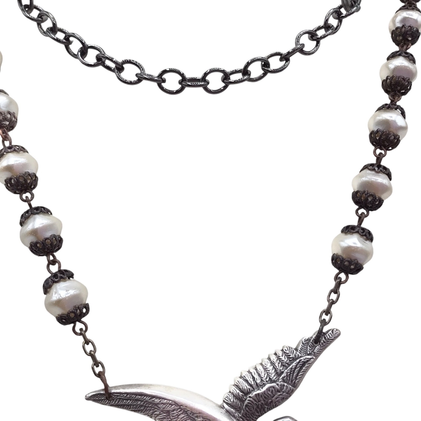 Vintage Faux Pearl Cross Pendant Necklace, Rosary Style, Gothic Victorian