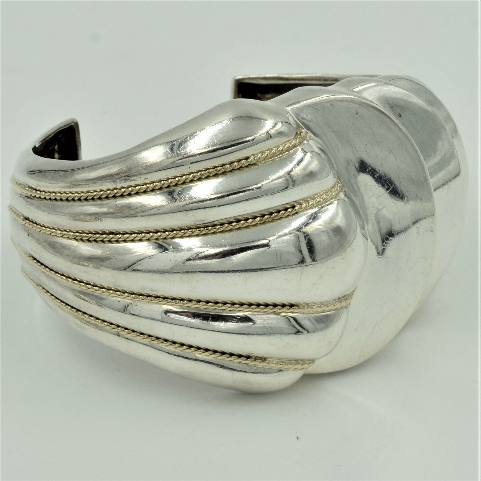 Sterling Silver Yellow Gold Cuff Bracelet Earring Set Chunky 14K BIG Signed DND