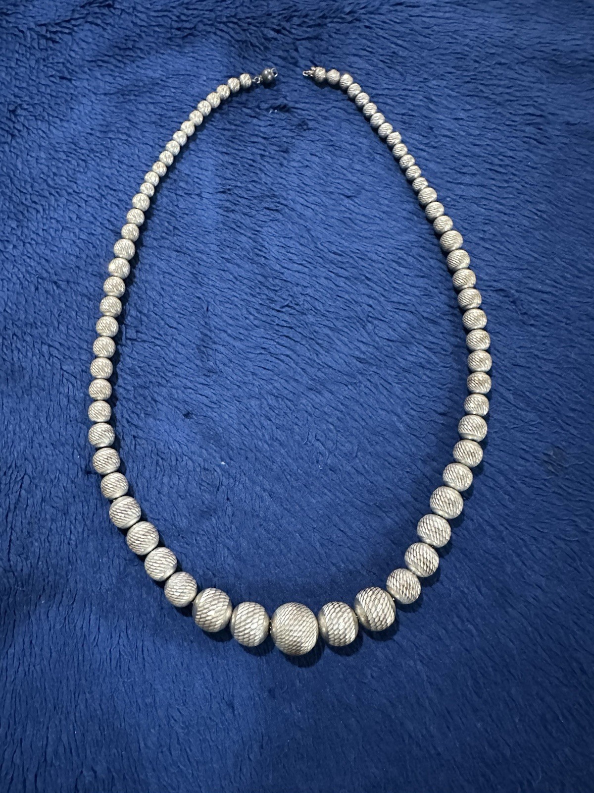 Vintage Diamond Cut Graduated Sterling Silver Beads And Chain Necklace 18”