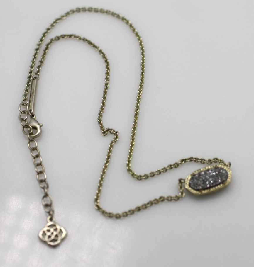 Kendra Scott Elisa Gold tone Pendant Necklace In Iridescent Drusy 15-17″ chain