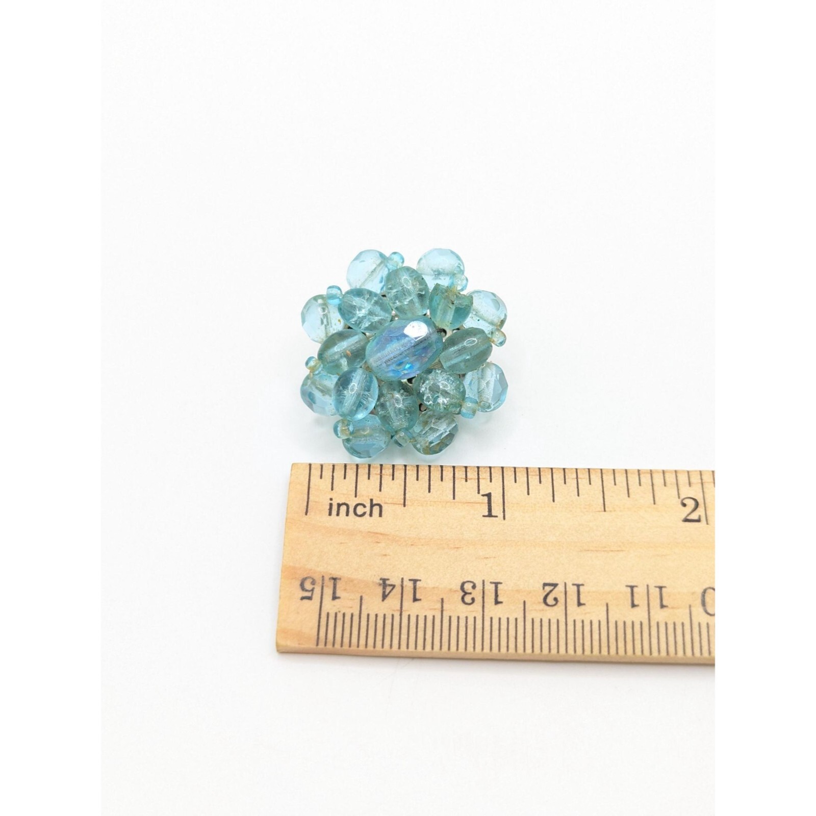 Rare Vintage Western Germany Blue Glass Beaded Clip On Earrings Something GIft