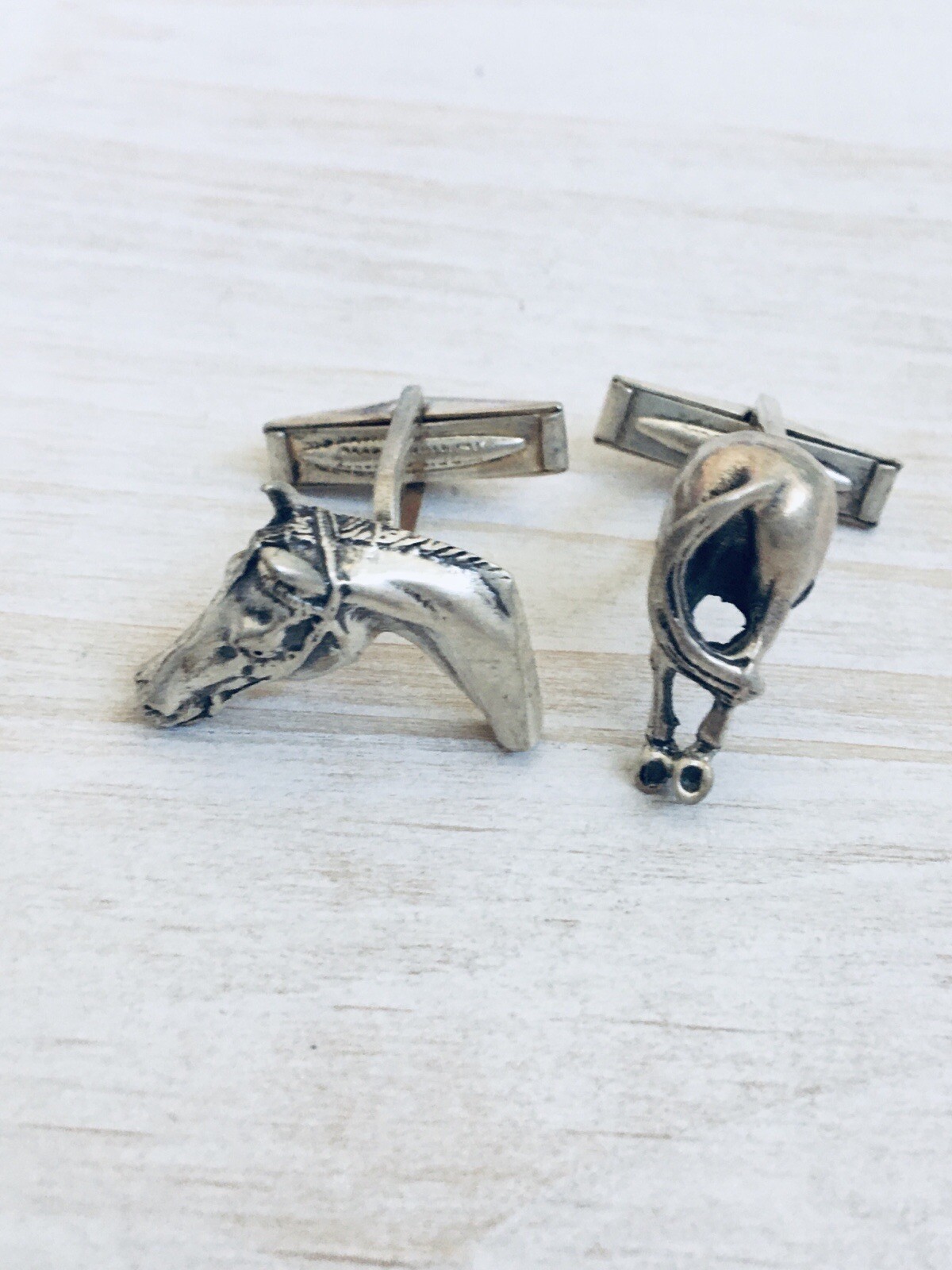 Horse Head & Tail Cufflinks 925 STERLING Silver Western Unique VTG Father’s Gift