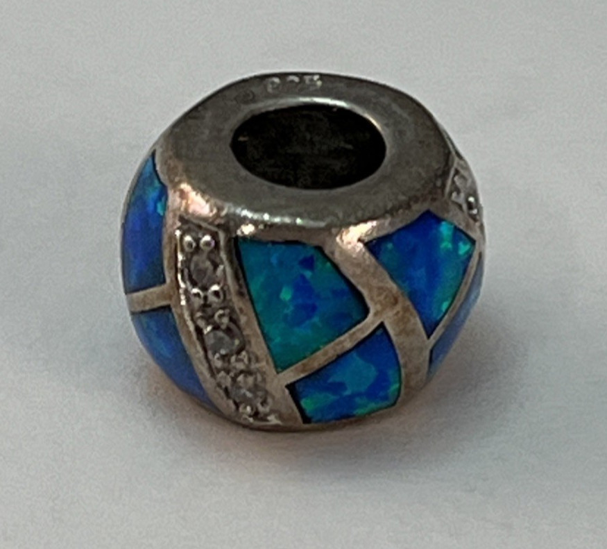 Vintage 925 Sterling Silver Blue Opal Inlay Bead Charm