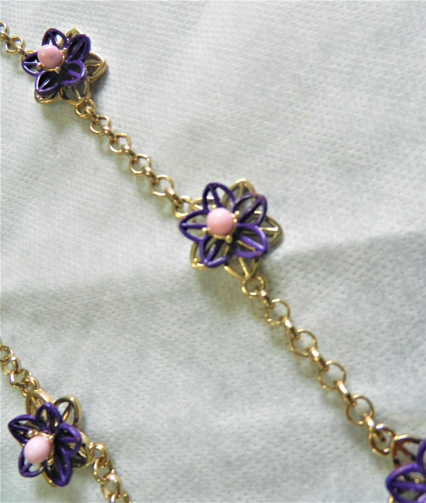Coldwater Creek Purple Filigree Flower Station Necklace Gold Tone