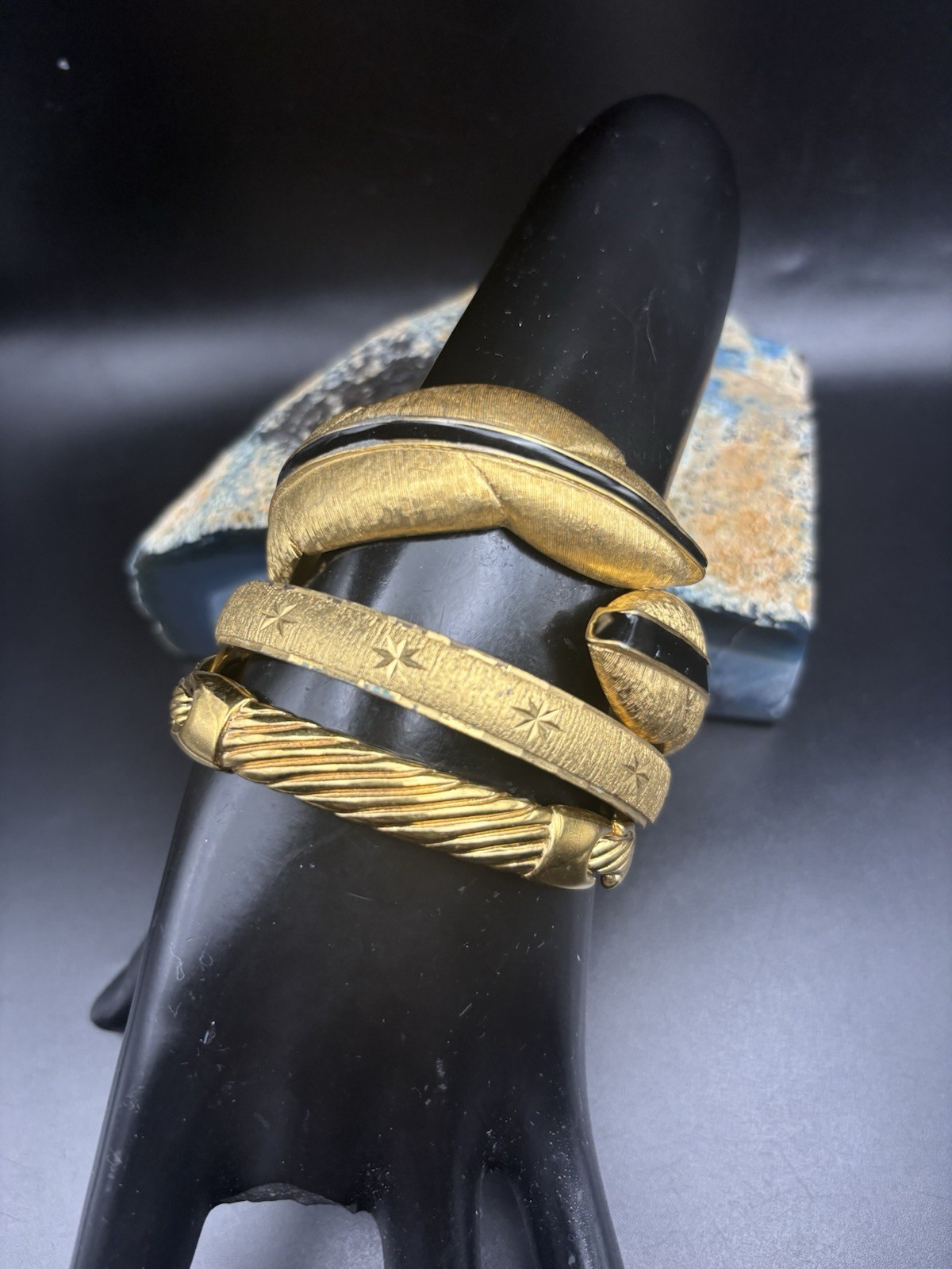 Vintage Monet Gold Tone Bracelet Bangle Lot Of 3 Clamper Bar Link Safety Chain