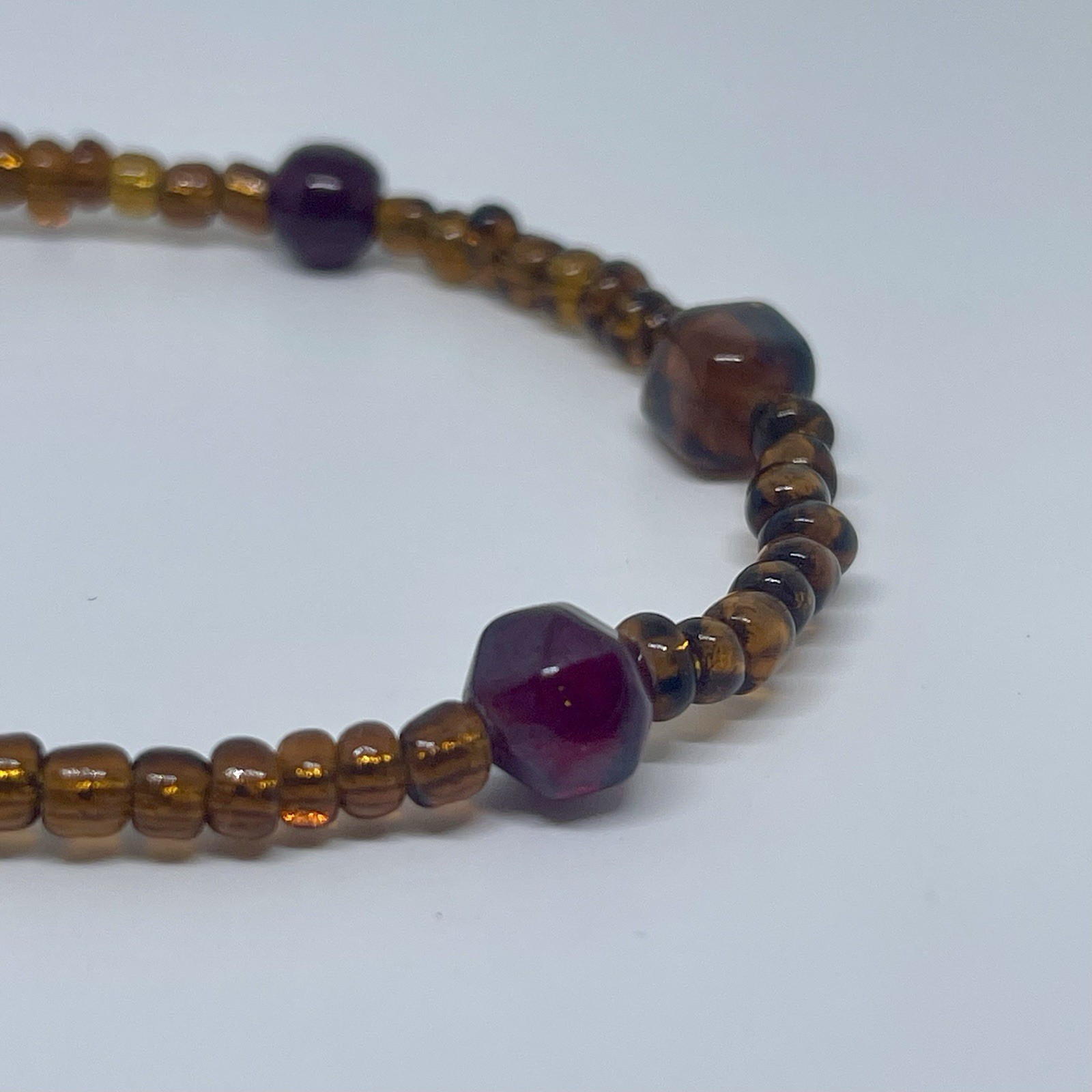 Vintage Earthy Boho Amber Beaded Bracelet Silver Tone Toggle Clasp Size 8”