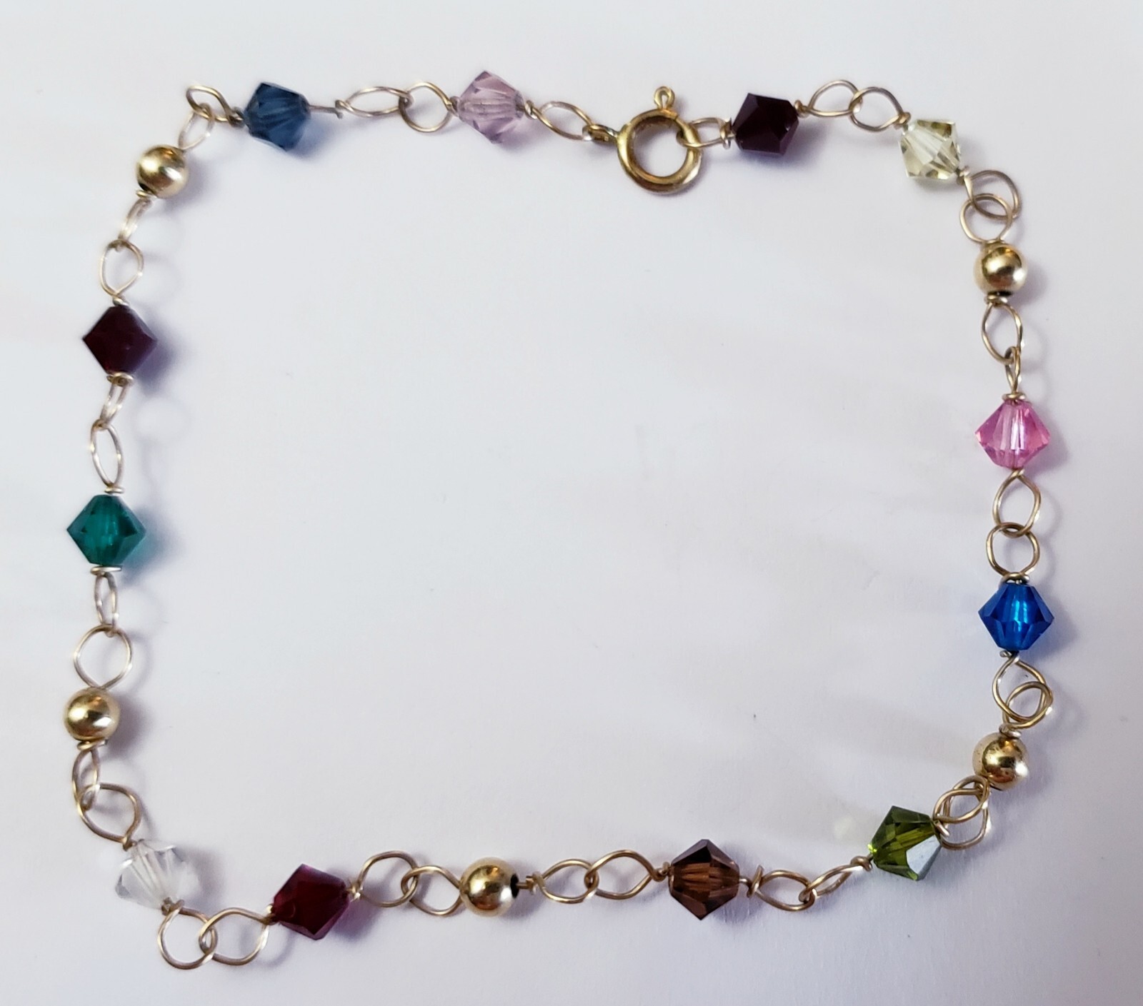 Vintage Dainty 1/20 14kt Gold Filled Multi-Colored Stone 7 Inch Bracelet 1.52gm