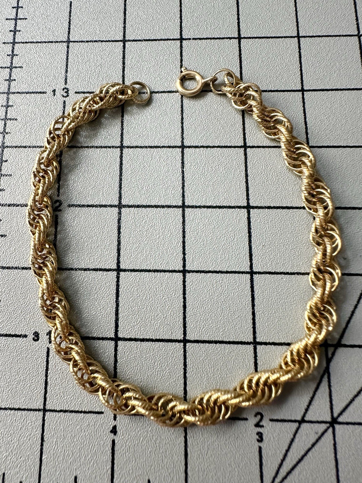 VTG Signed 1/20 12K Yellow Gold Filled Rope Chain Bracelet Mid Century 7 1/4”