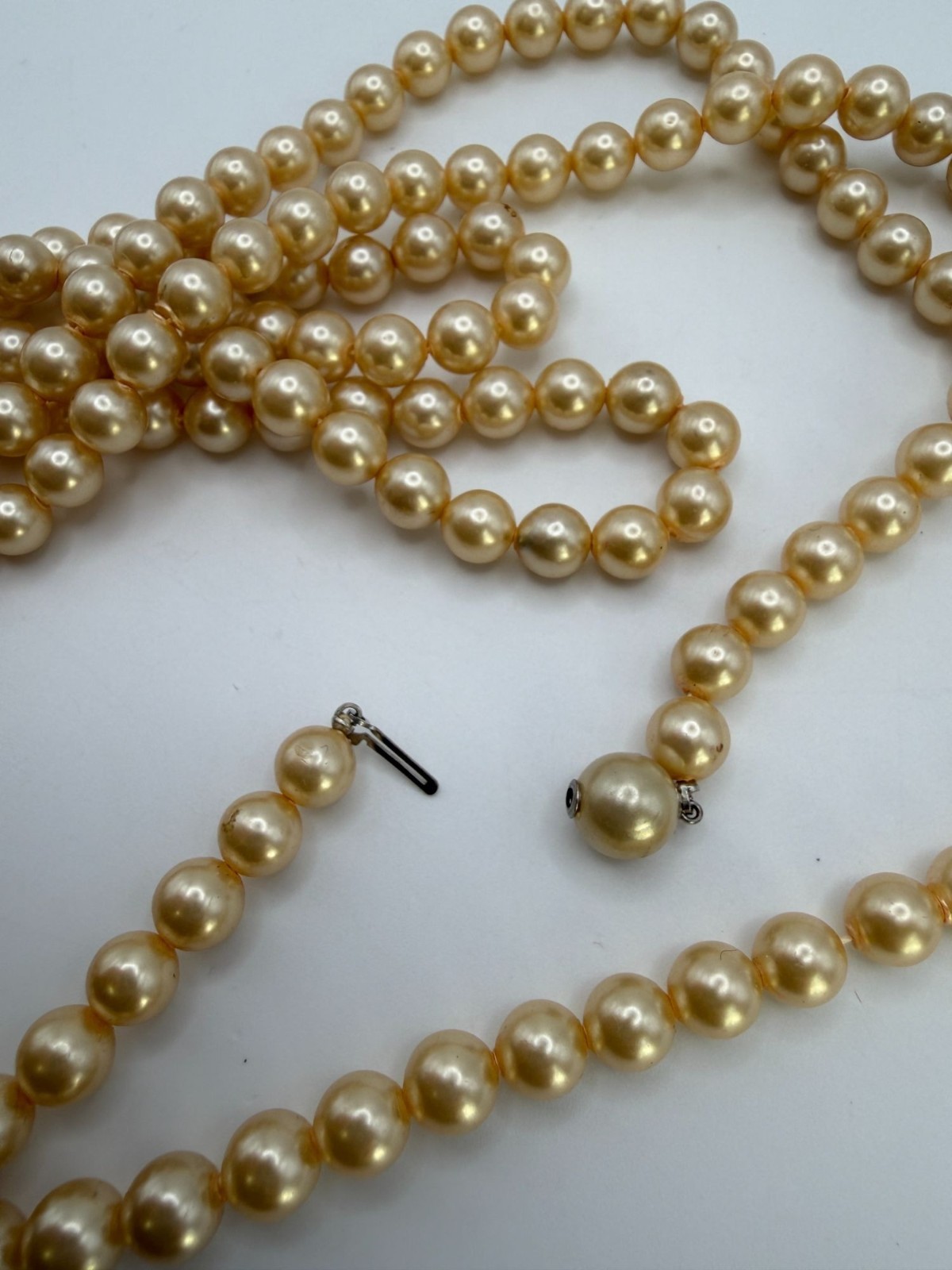 Vintage Long Faux Pearl Strand Necklace Beaded 52″ Elegant Minimalist Classic