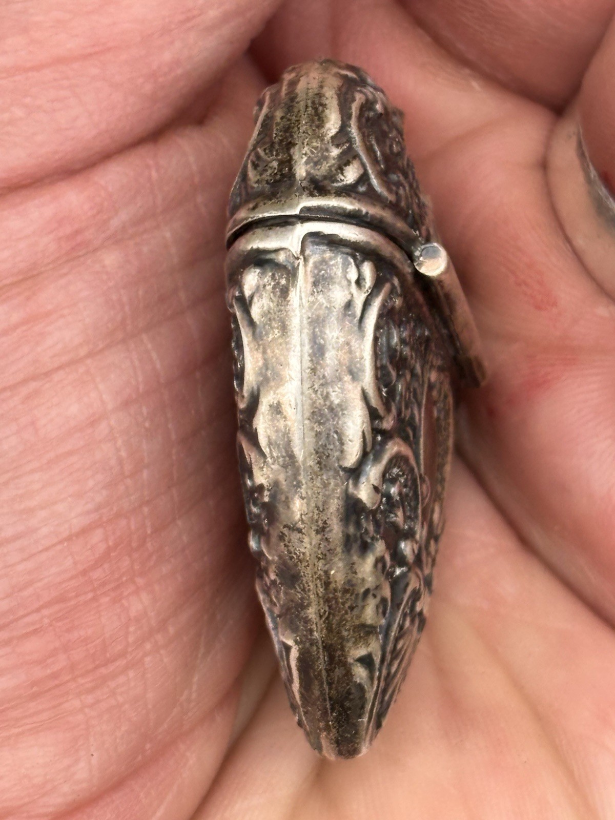 Sterling Silver Heart Repousse Victorian style Large box vintage Pendant 1900s