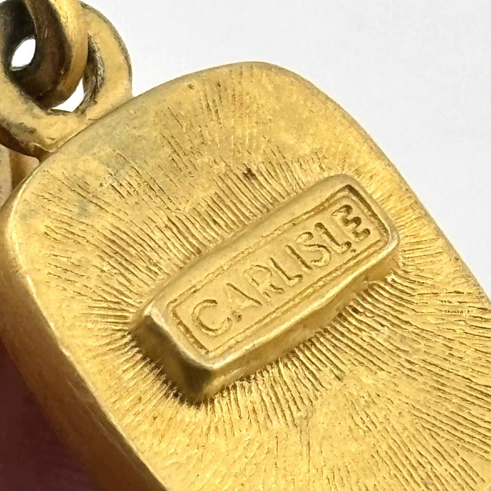 Vintage Carlisle Black Cameo Pendant Brushed Gold Tone Large Bail Signed