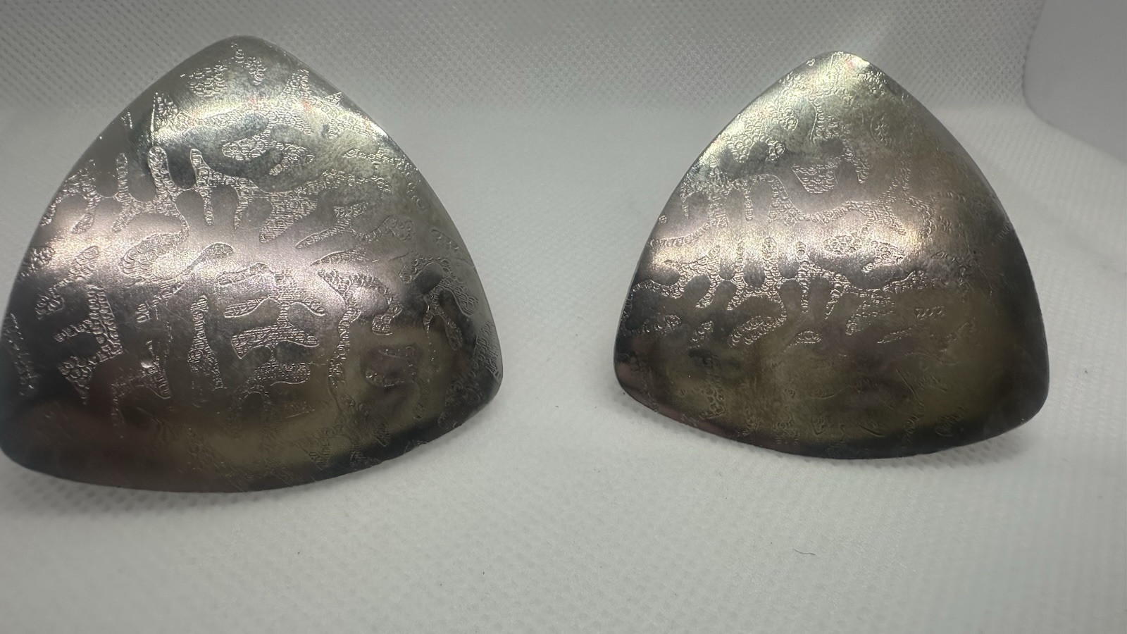 Triangle earrings clip ons almost 2″ long