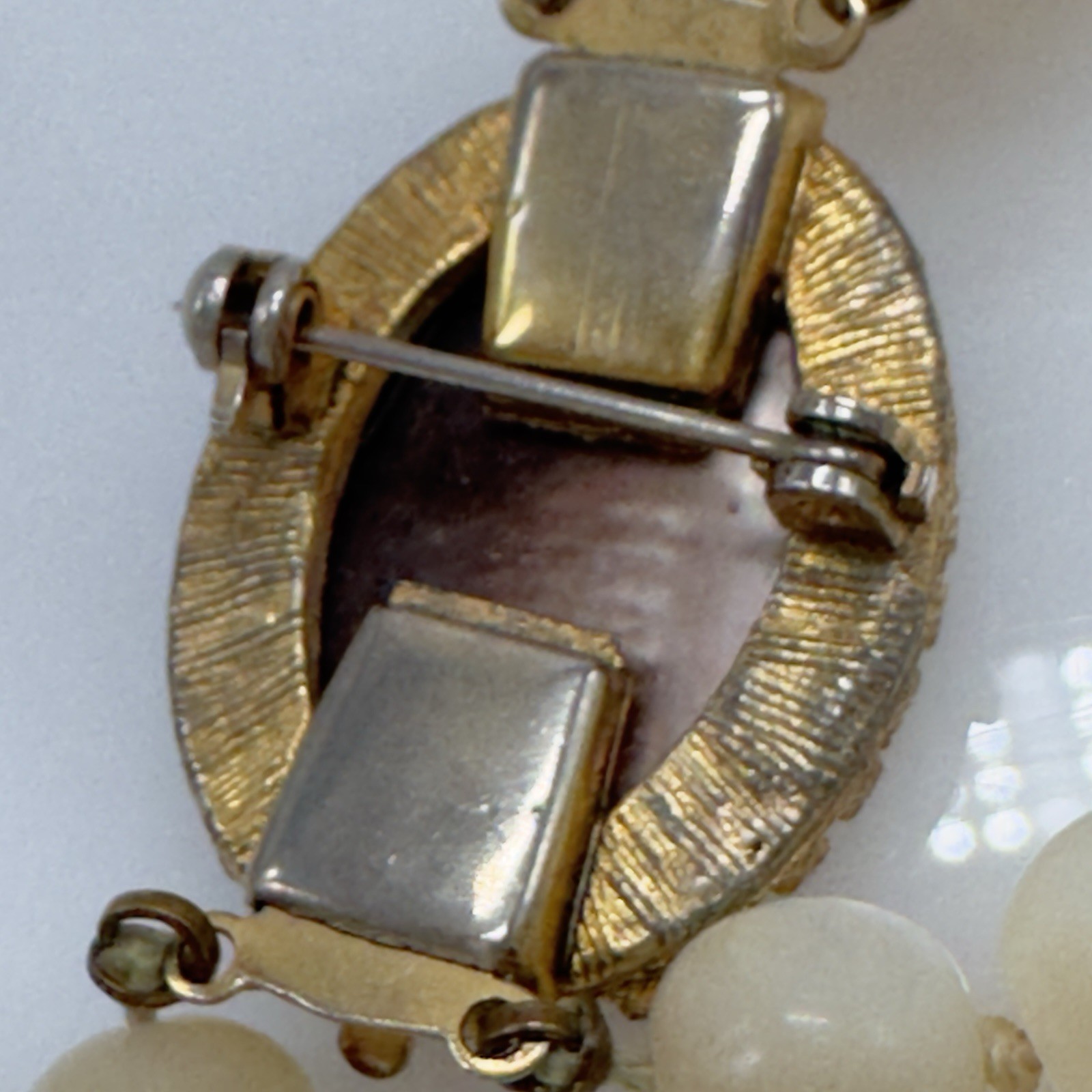 Vintage Mother of Pearl Cameo Clasp MOP Beaded Necklace Double Strand 8mm