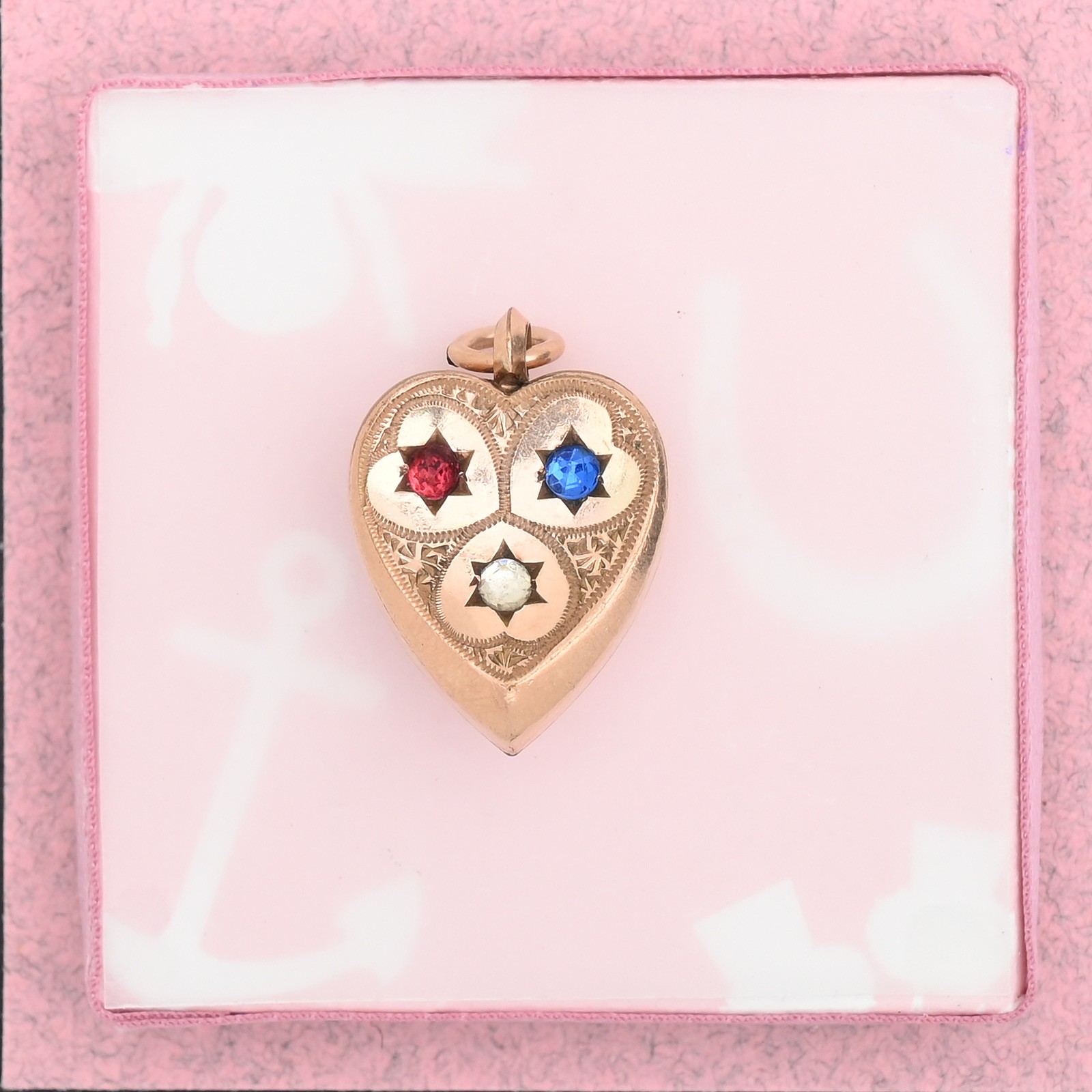 Antique Victorian TINY Heart & Star Rose Gold Filled Paste Charm Pendant