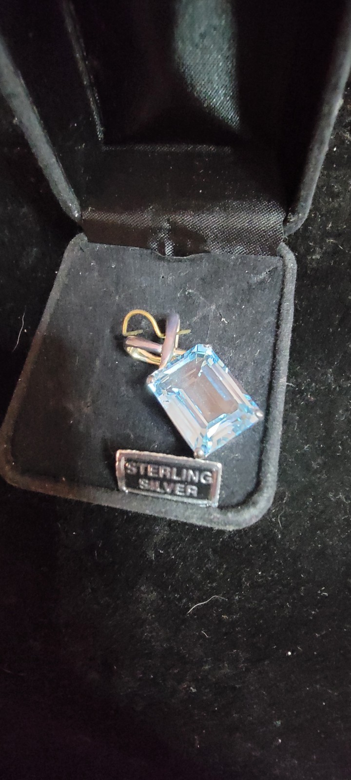 Vintage Sterling Silver Blue Topaz CZ Pendant Emerald Cut Statement Slide Enhanc