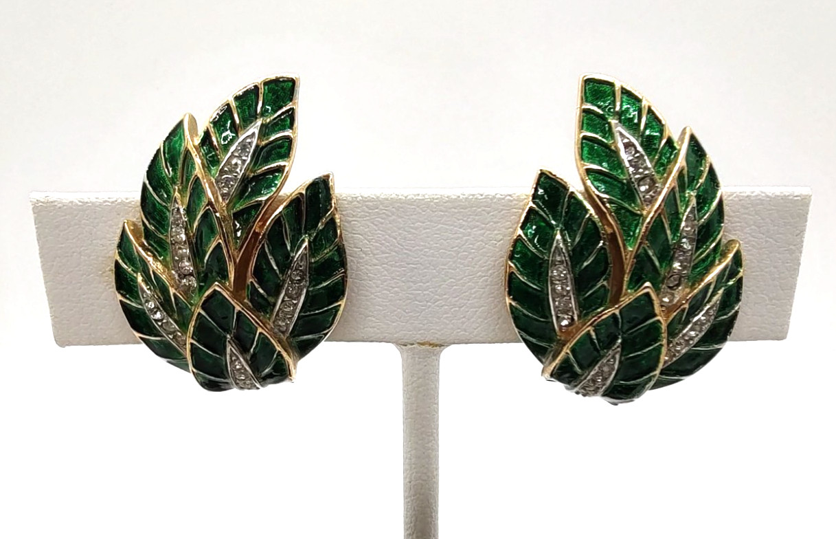 Alfred Philippe Trifari Harlequin Green Enamel Earrings and Brooch!