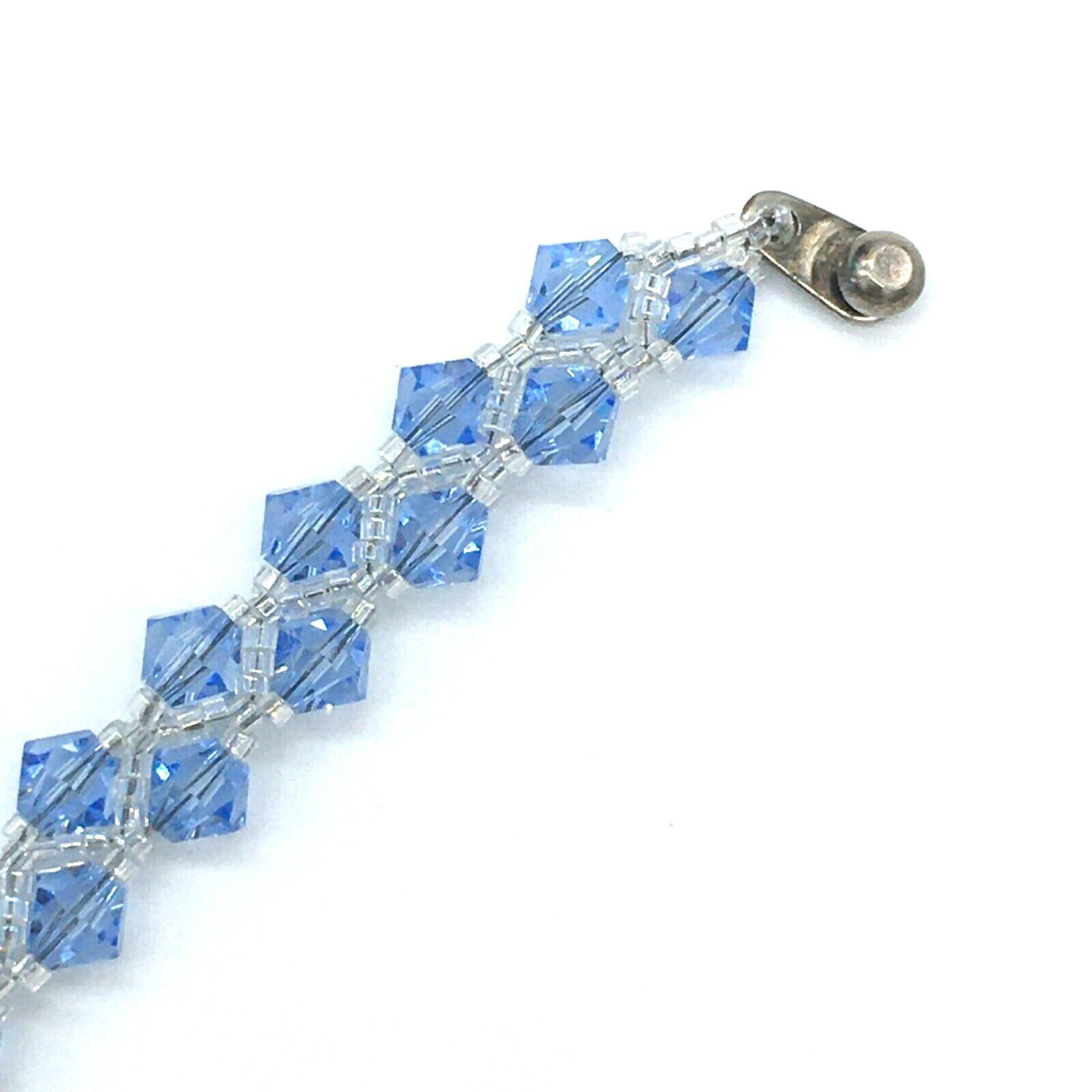 Blue Bicone Glass Crystal Beaded Stretch Bracelet With Ball And Cone Closure