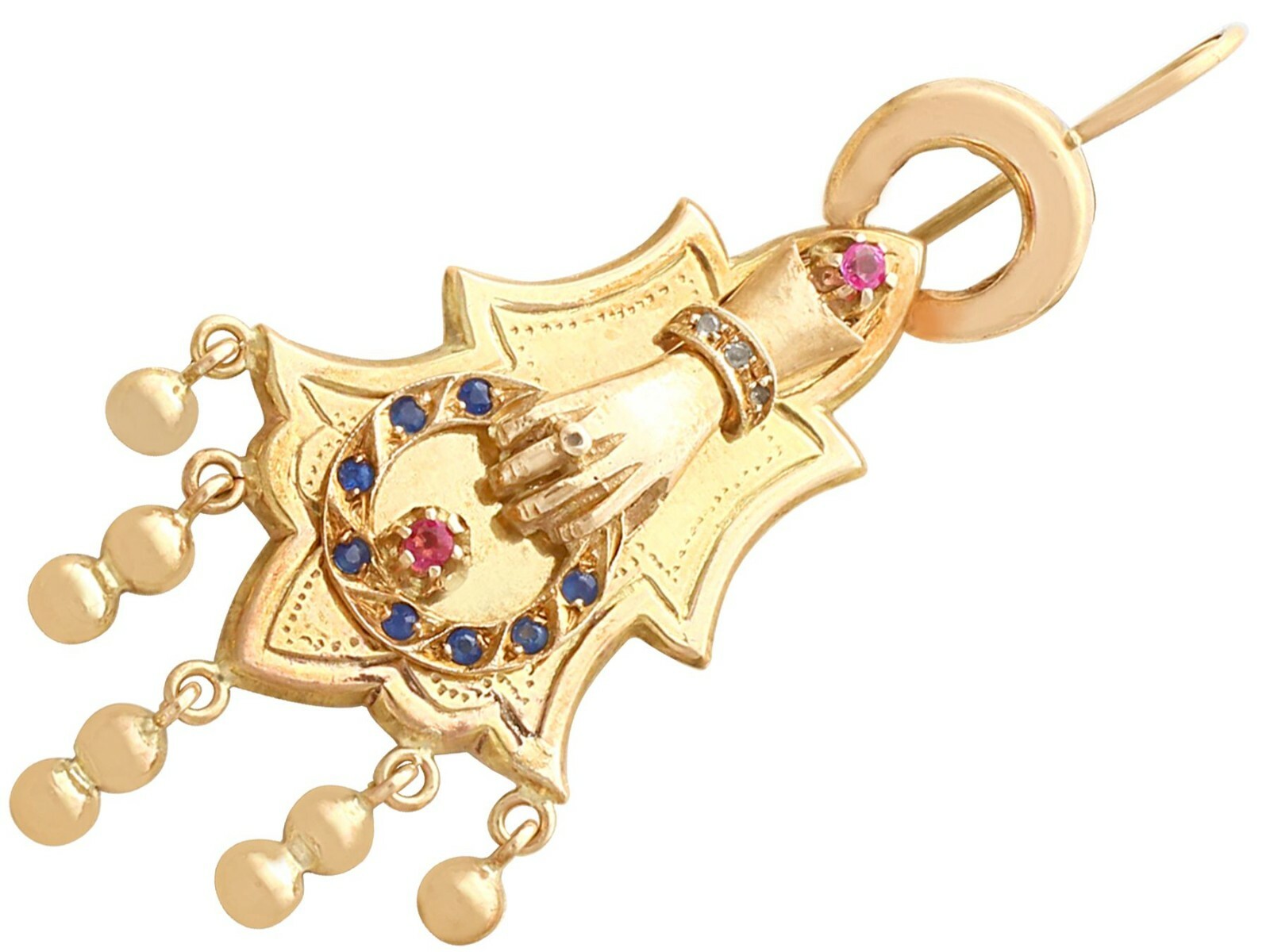 Antique 0.35ct Sapphire and 0.27ct Ruby, 14 ct Yellow Gold Earrings