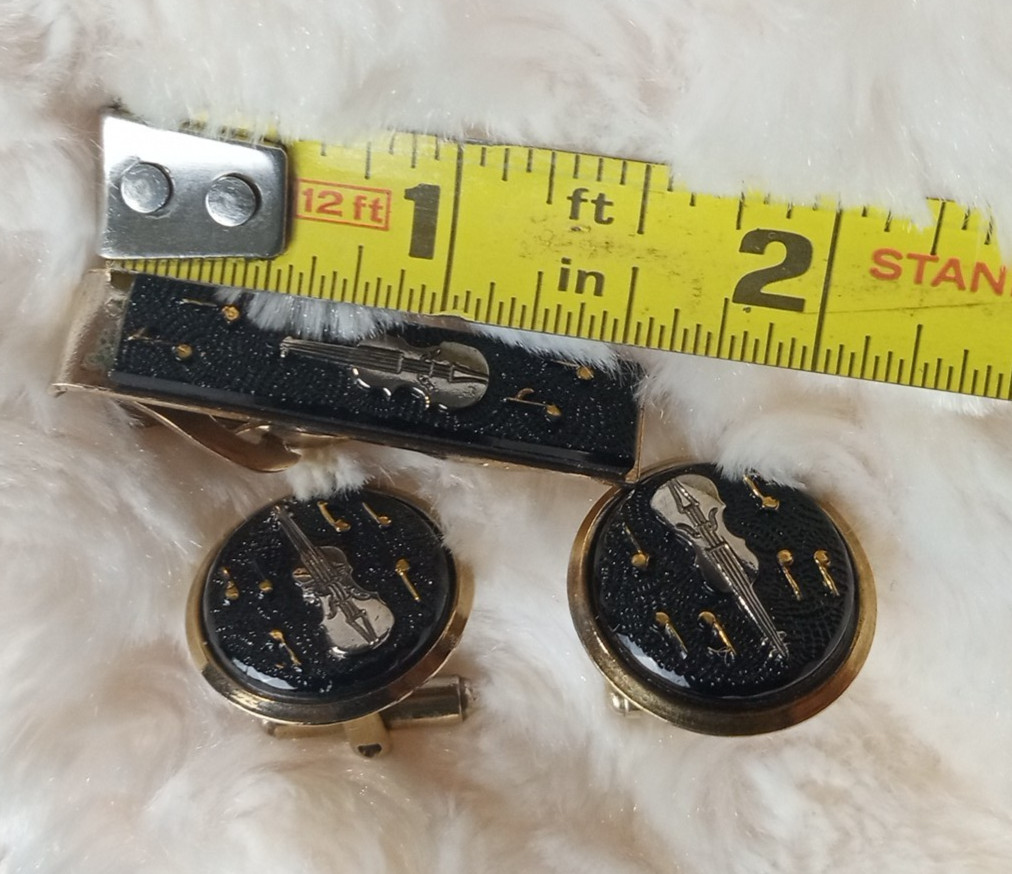 Vintage Men’s Guitar & Music Notes Cuff Links & Tie Clip