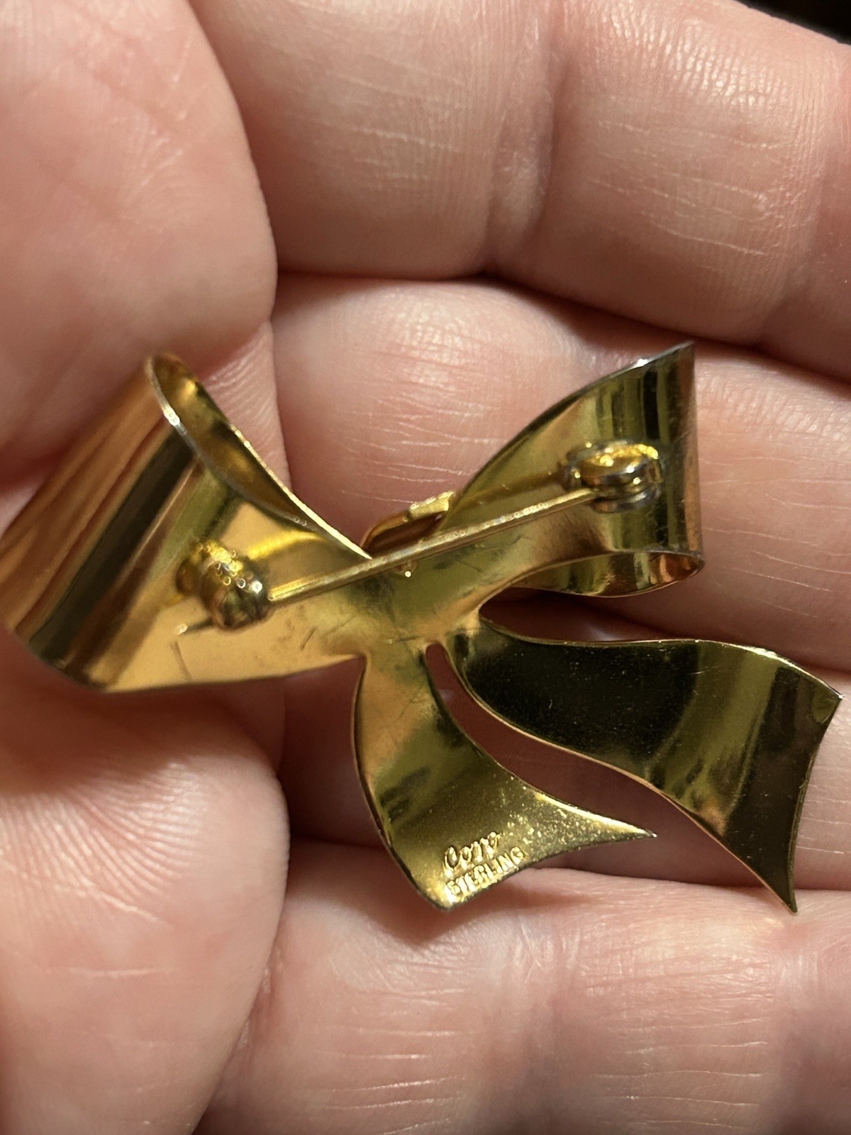 Coro Sterling Metal Gold Bow Jewelry Pin Brooch Vintage