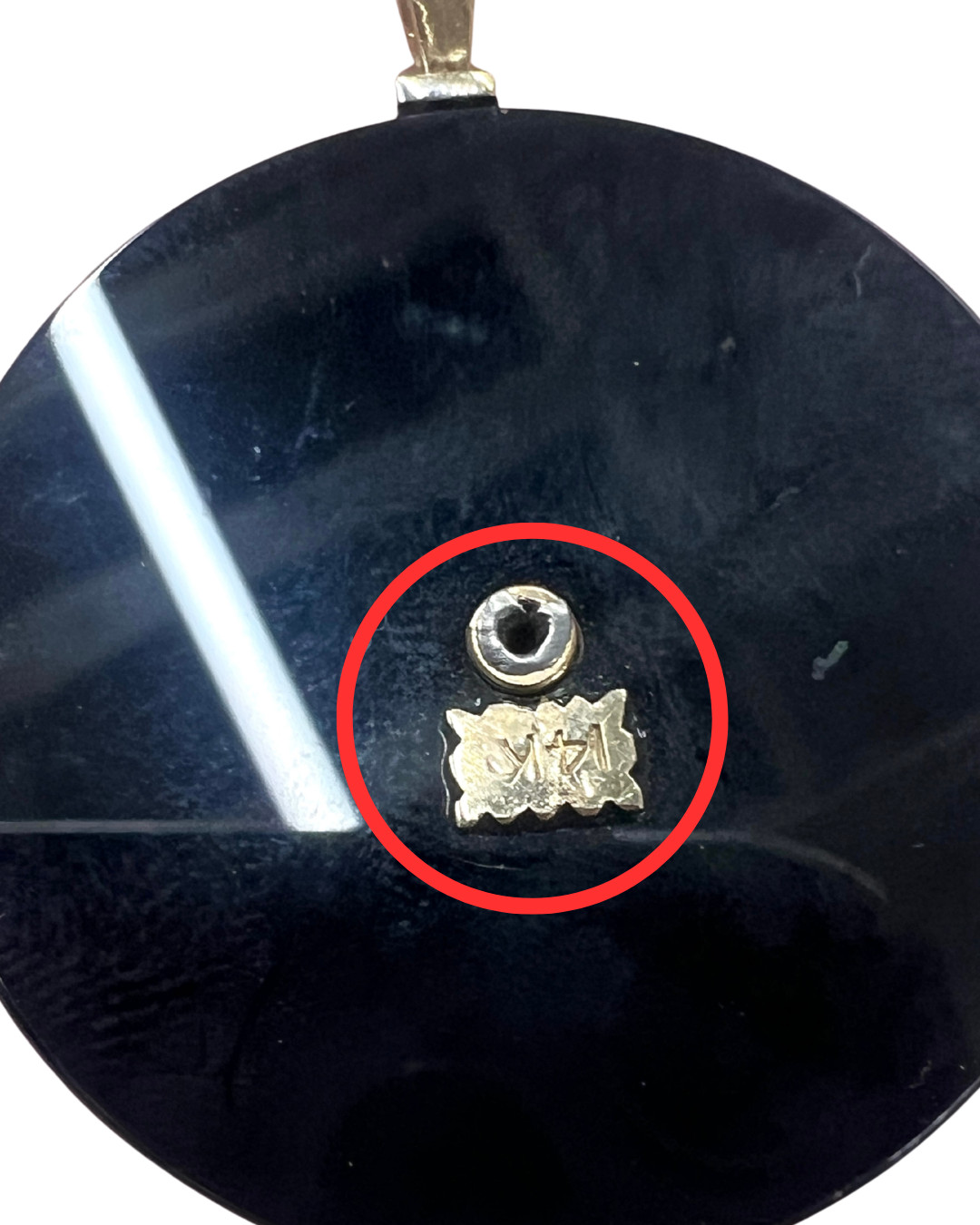 Circa 1920s Black Onyx & Diamond 14K Gold Pendant