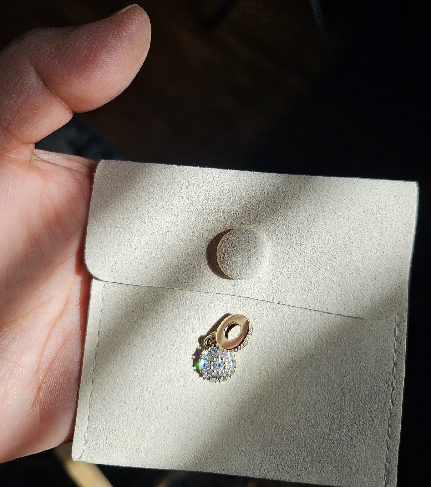 Pandora 14k Solid Y. Gold CZ Embellished Floral Drop Dangle Charm Retired 🌼