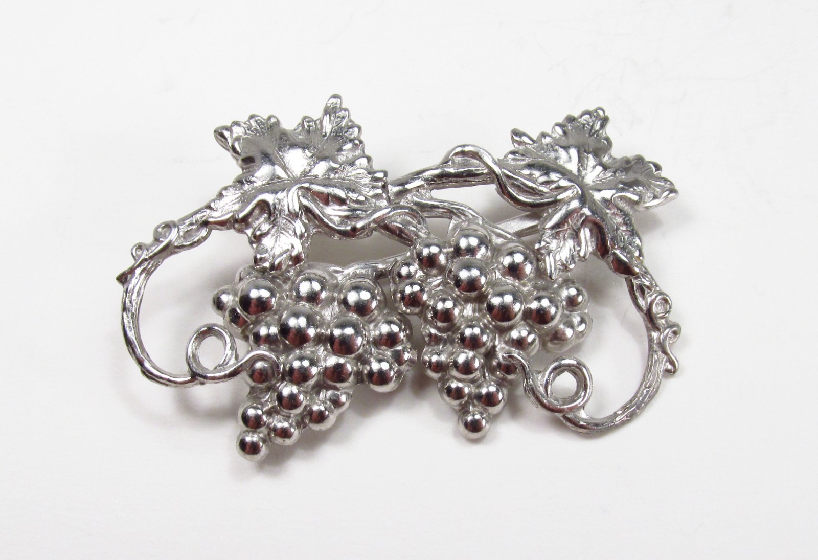 Vintage 1950s USA Made Sterling Silver Grapevine Bunch of Grapes Cluster Brooch