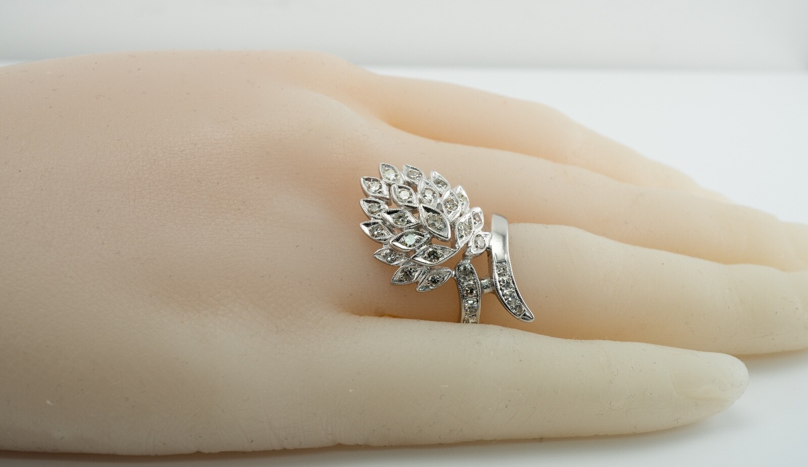 Natural Diamond Ring 14K White Gold Vintage Cluster Estate 1.24 TDW