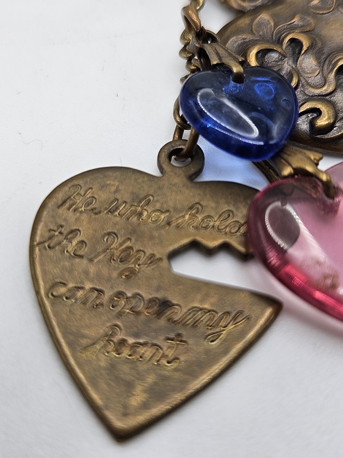 Glass Works Studio Brass Tone Multicolor Glass Dangle Hearts Charm Necklace