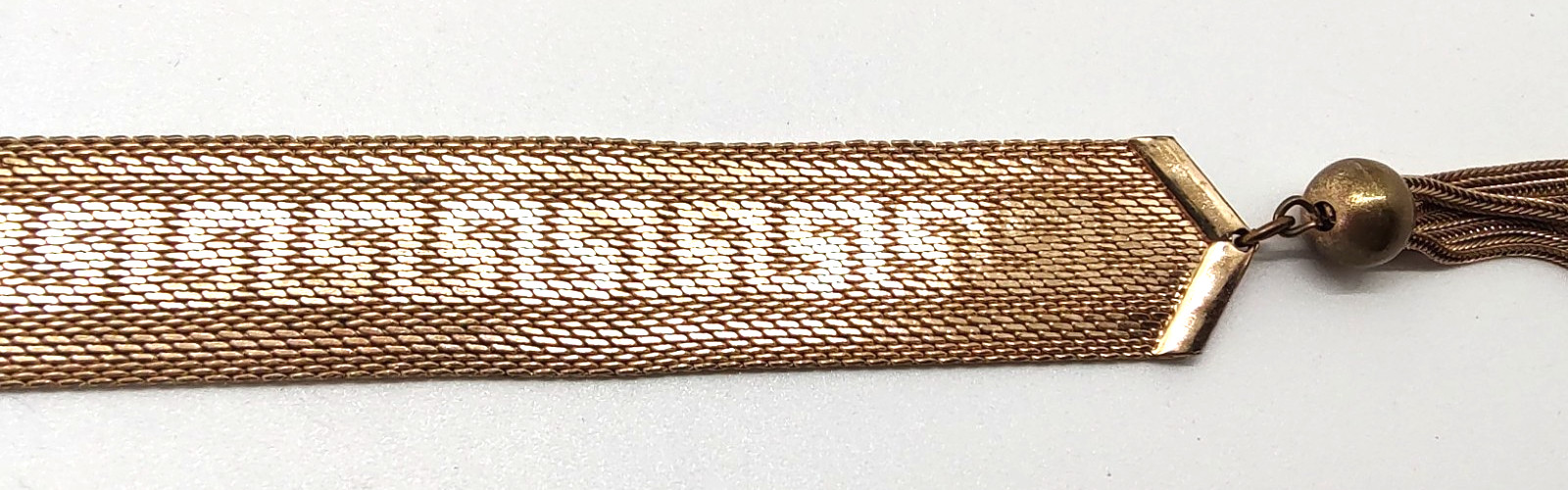 Art Deco Byzantine Greek Key Chain Tassel Gold Tone Mesh Slide Bracelet!