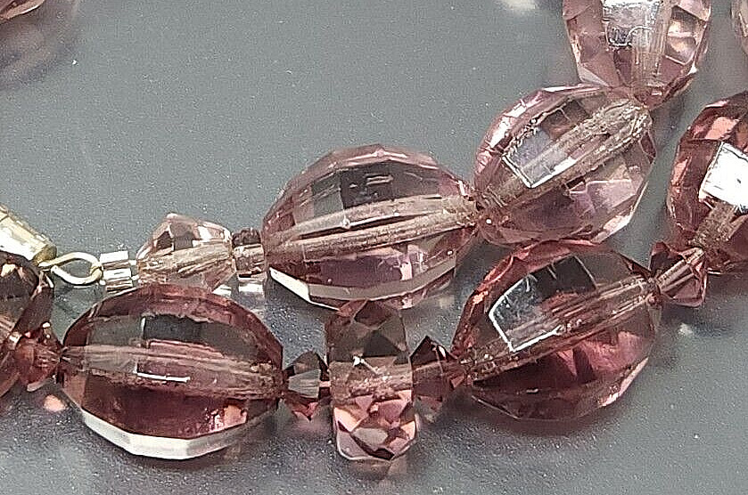 Vintage Czech Purple Glass Faceted Crystal Beaded Necklace 15″