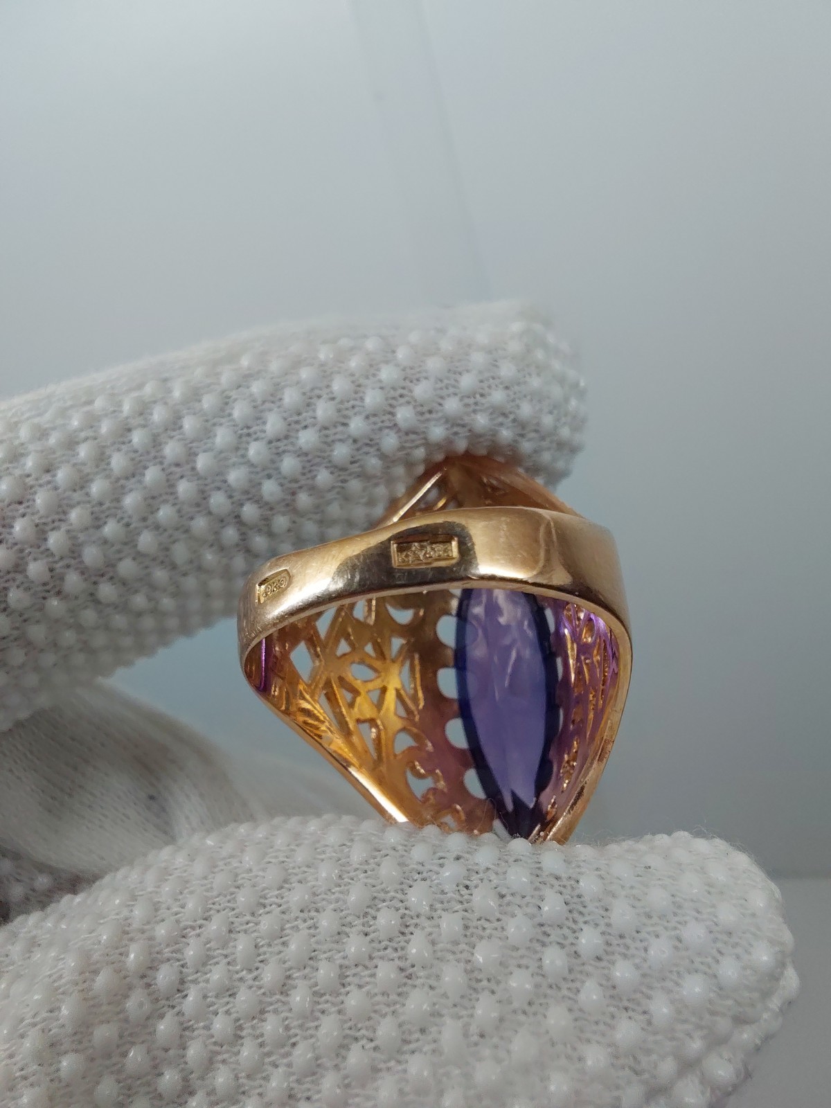 Vintage Soviet Solid Rose Gold Ring 14 K 583 Alexandrite Size 8.25