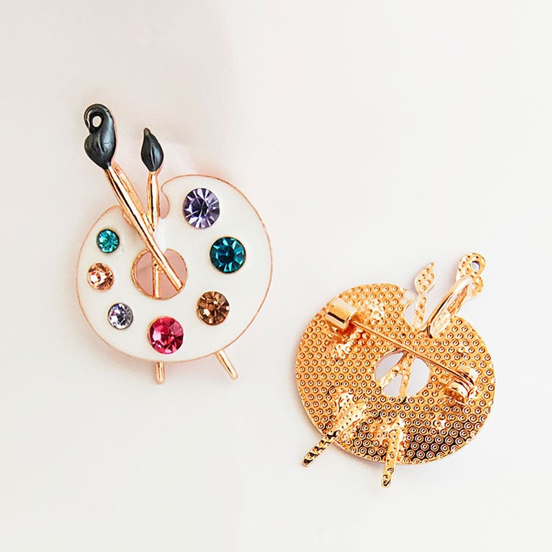 2P Artist Palette Brush Brooch MultiColor Lapel Pin Daily Jewelry Accessory