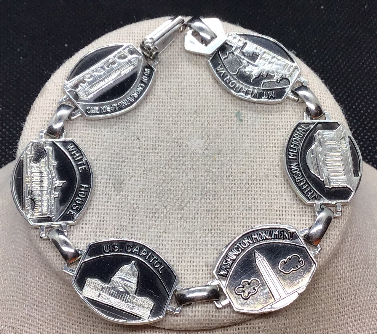 Vintage Costume Wide Enameled American Buildings Themed Bracelet 7.5″ F506
