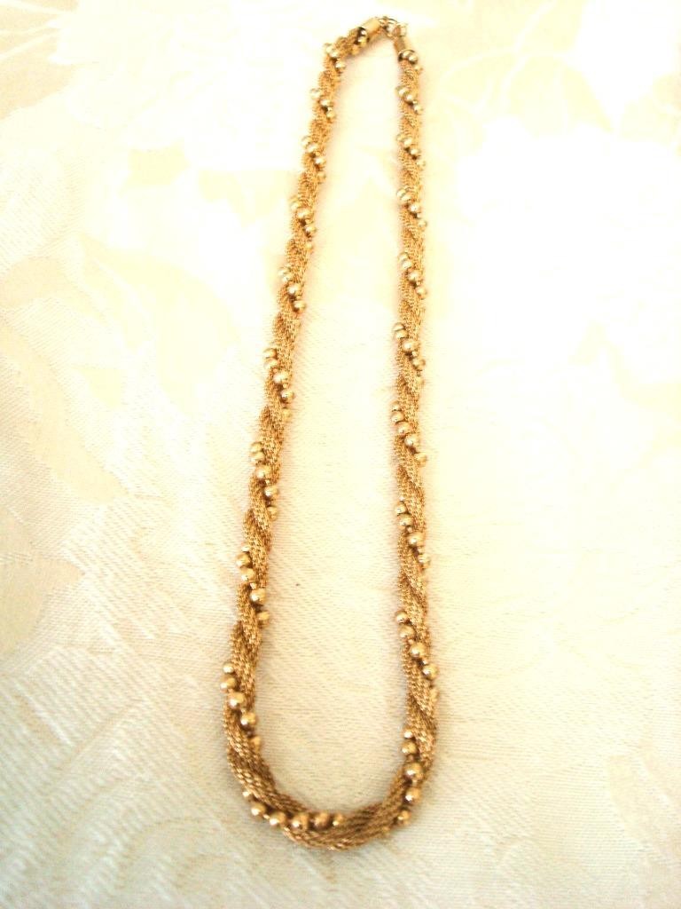 Vintage Gold Tone Beaded Mesh Twist Necklace 18 3/4 In. KJ