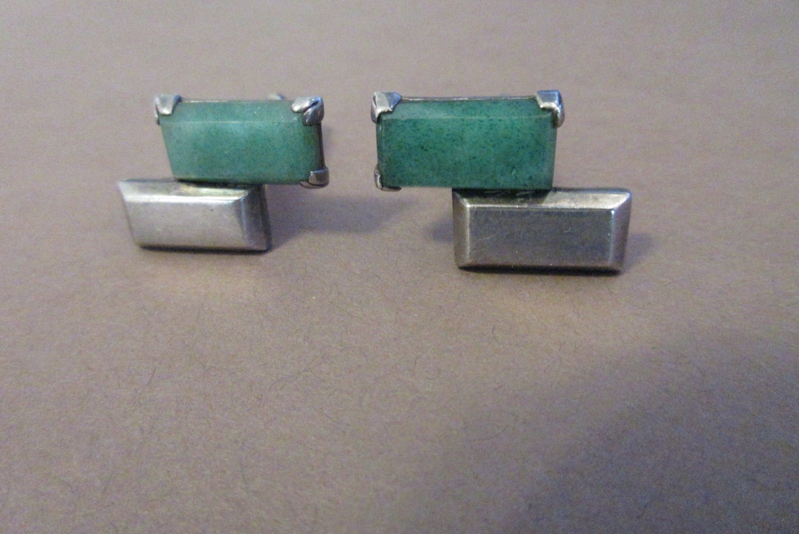 vintage ANTONIO PINEDA CUFFLINKS STERLING SLVER & GREEN AVENTURINE taxco mexico