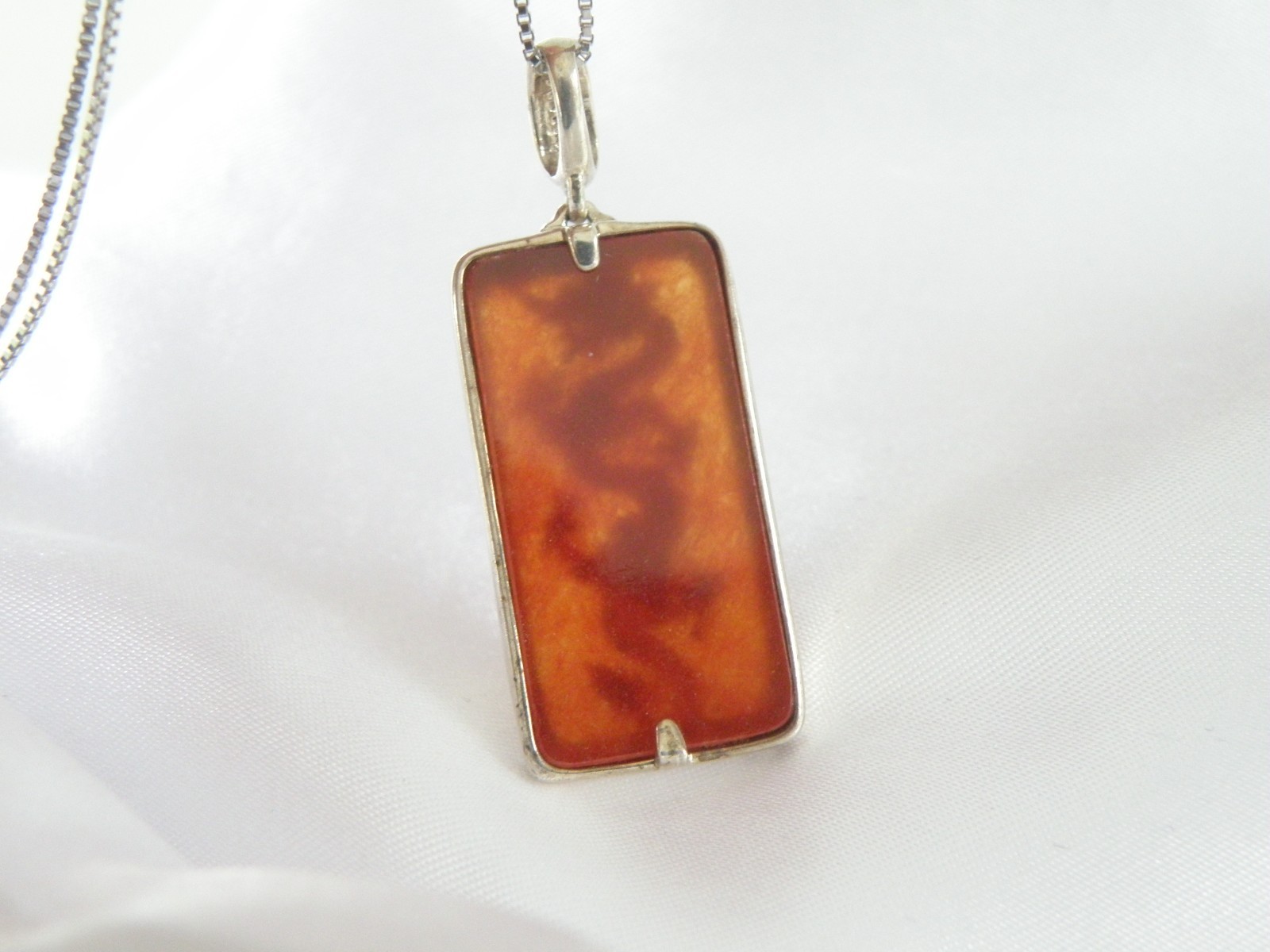 Vintage Sterling Silver 925 Red Jade Asian Dragon Pendant Necklace