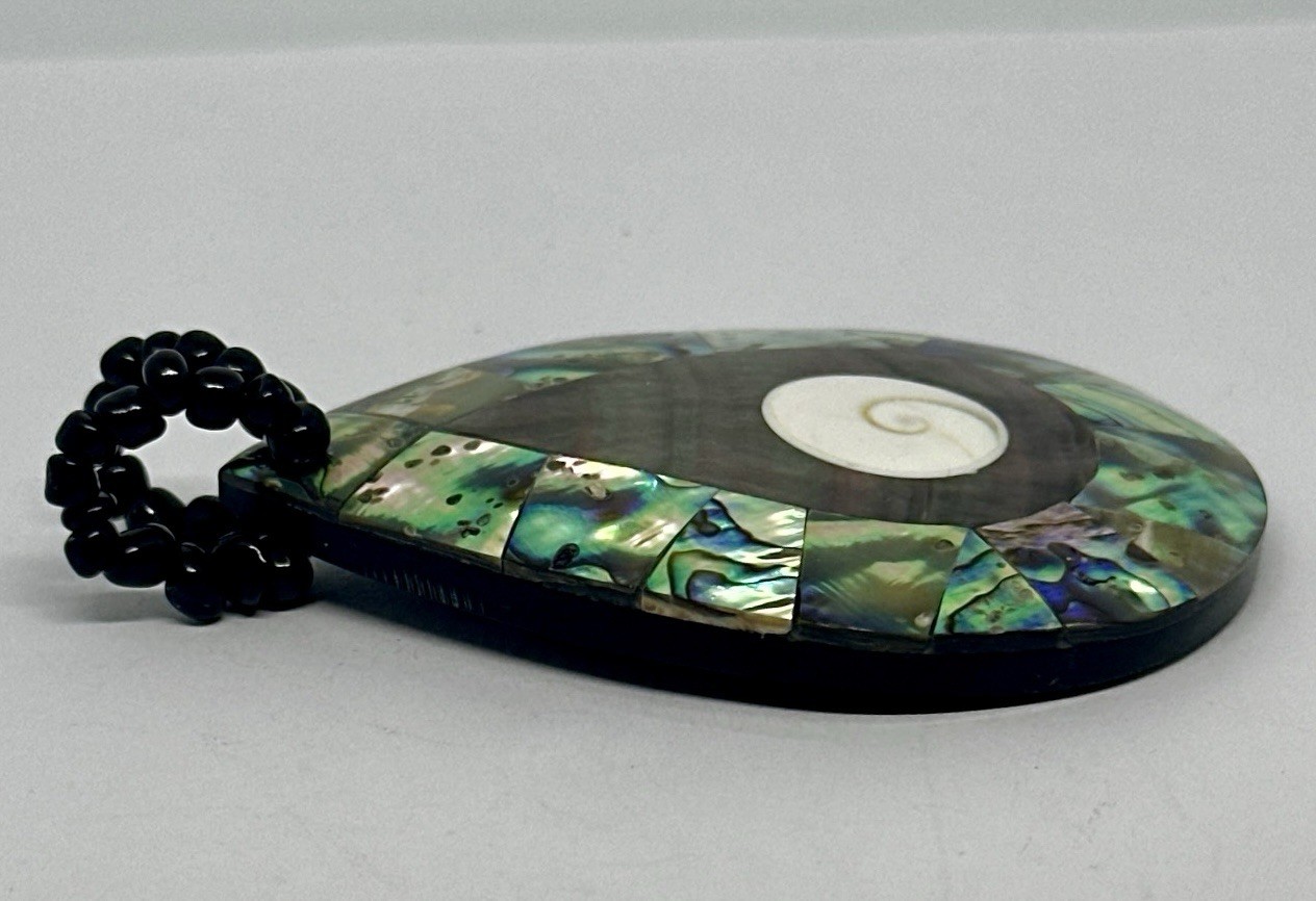 Mother of Pearl Abalone Inlay Pendant Black Seed Bead Large Pendant Only