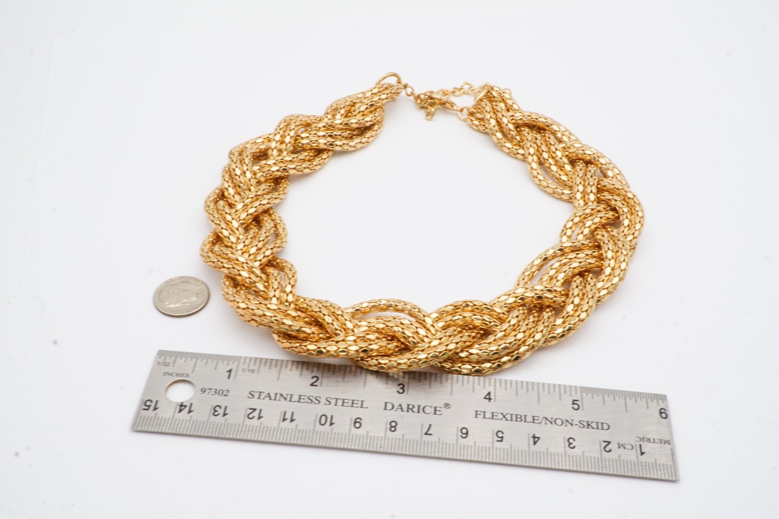 Vintage Necklace Gold Tone Braided Mesh 19″