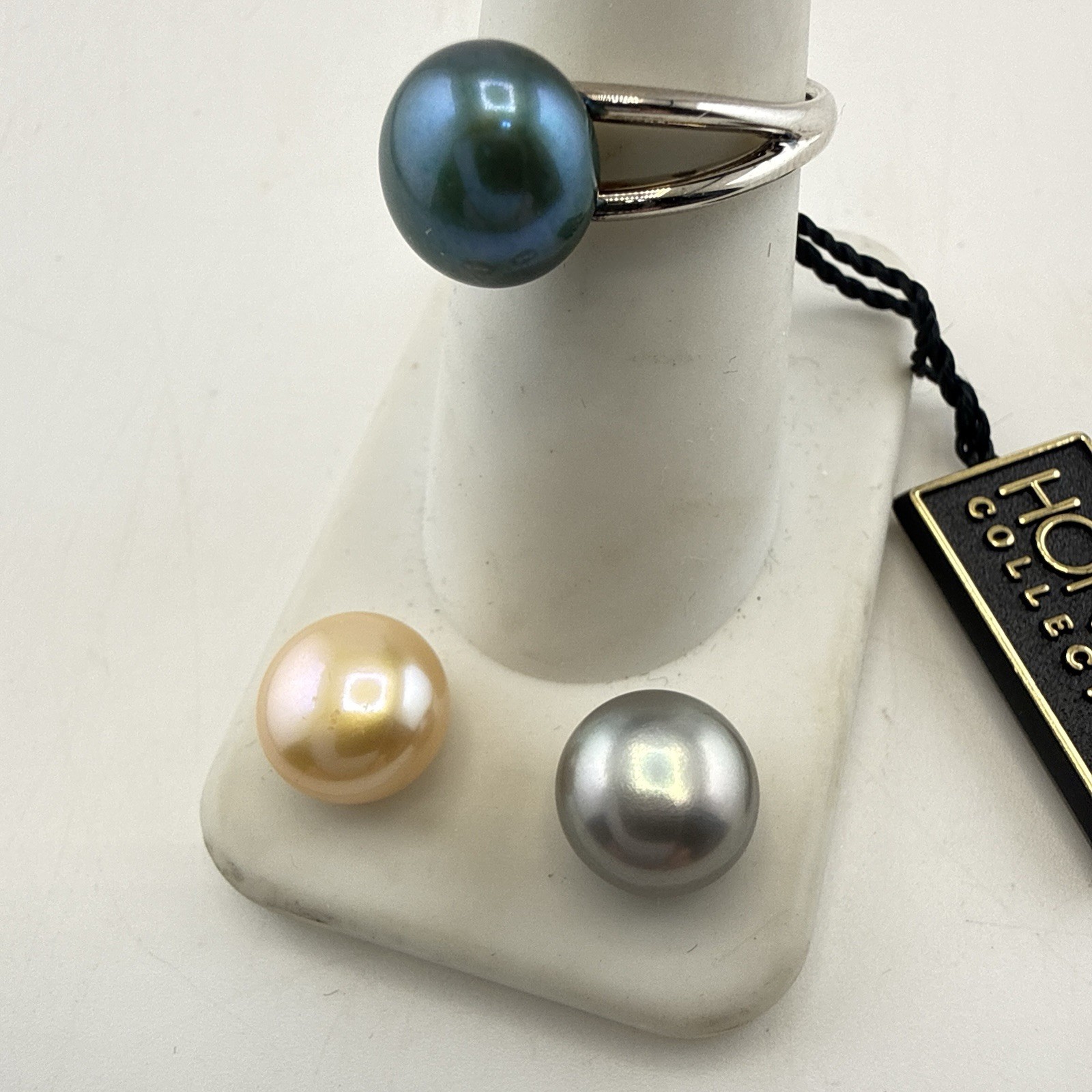 Honora Pearl Ring Sterling Silver 925 Interchangeable sz 8 Solitaire Blue Gray